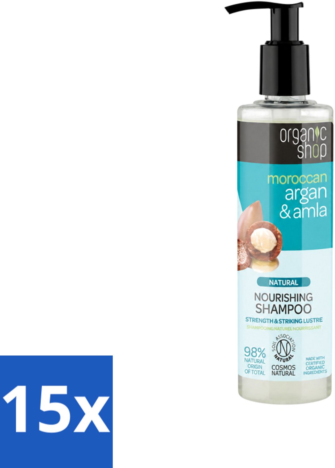 15 x Organic Shop - Natural Nourishing Shampoo - Argan Hair & Amla - Herstellend en Voedend - 280 ml - Voordeelverpakking - 15 stuks