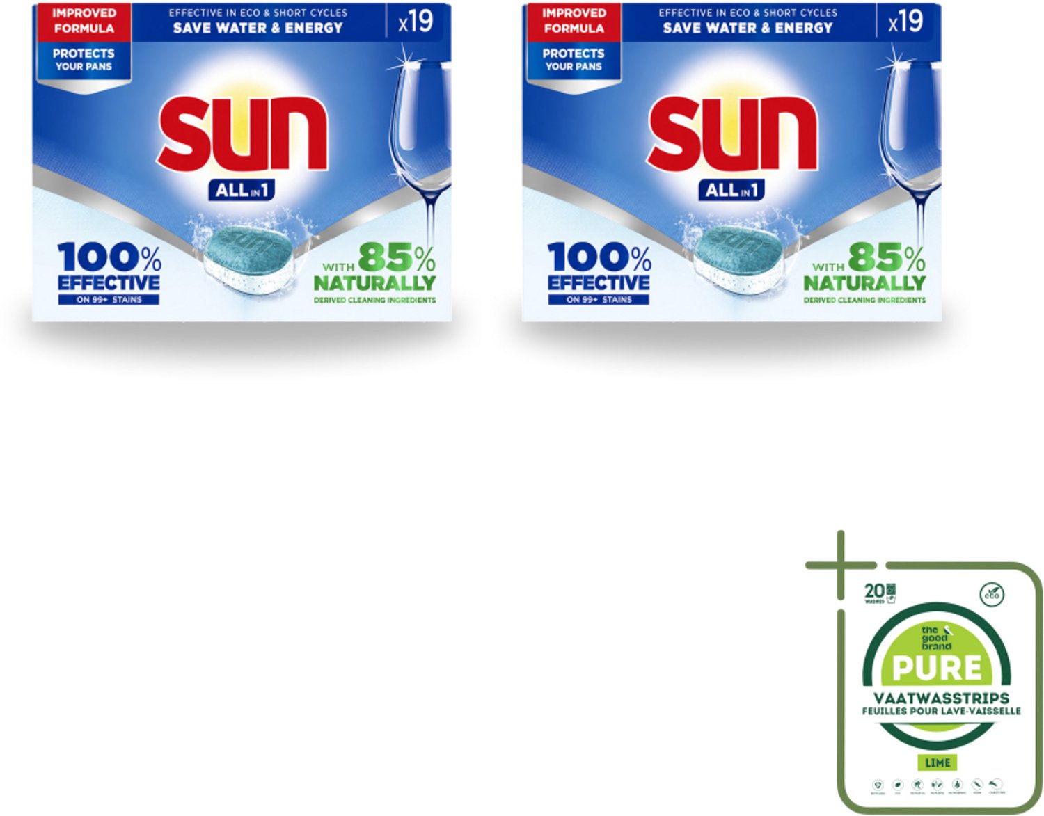 2 x Sun - Vaatwastabletten - All-in-1 Neutraal - 19 tabletten - Grootverpakking - Vaatwasstrips - Vaatwasmiddel - Vaatwastablet - Vaatwasmiddel Neutraal - Vaatwasmiddel Eco - Vaatwasmiddel Natuurlijk