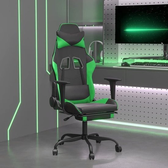 Gamingstoel - Relaxfauteuil - Comfort tijdens gamesessies - Met verstelbare rugleuning - Met voetsteun - Zwart groen — afbeelding 2