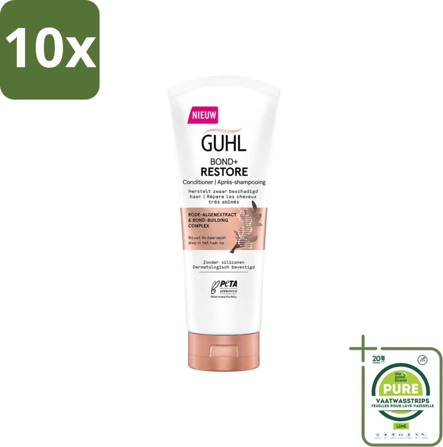 10 x Guhl - Conditioner - Bond+ Restore - 200 ml - Grootverpakking - Vaatwasstrips - Herstel Haar - Krachtig Haar - Beschadigd Haar - Haar Herstel - Haar Structuur