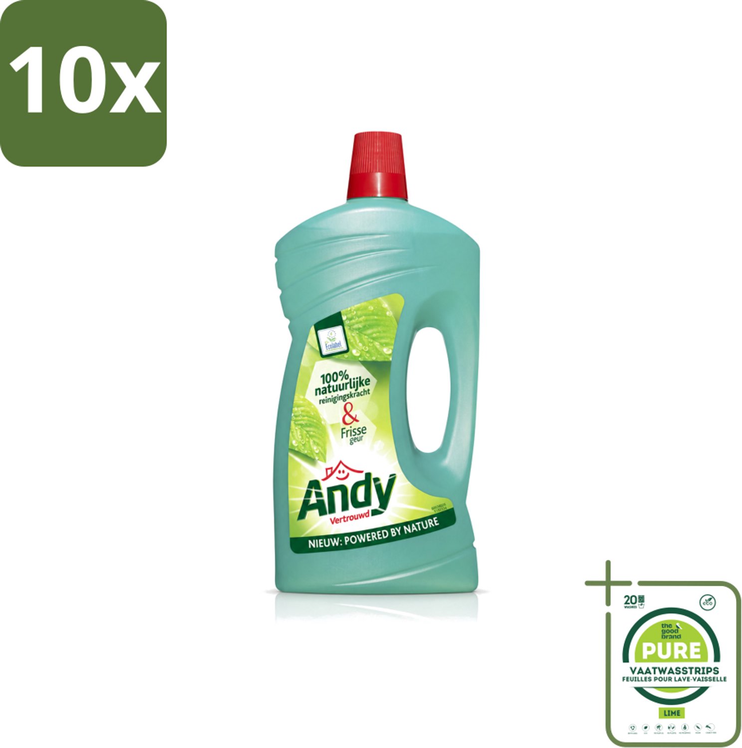 10 x Andy - Vertrouwd - Allesreiniger - Fris & Vertrouwd - 1L - Grootverpakking - Vaatwasstrips - Allesreiniger - Natuurlijke Reiniger - Fris Aroma - Vertrouwde Geur - Milieuvriendelijk