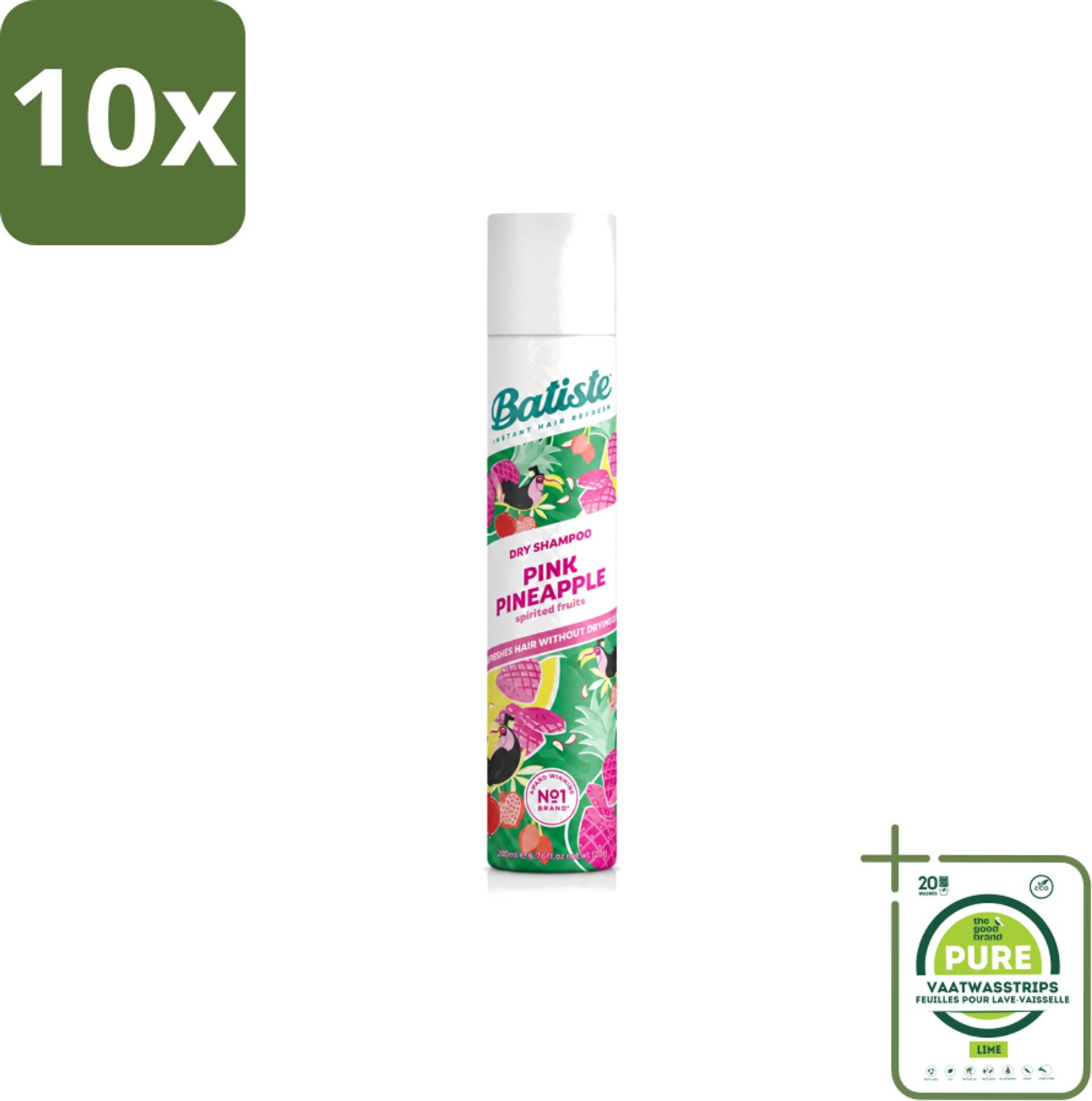 10 x Batiste - Pink Pineapple - Droogshampoo - Friszoete Geur - Verfrist en Geeft Volume - 200ml - Grootverpakking - Vaatwasstrips - Droogshampoo - Fris Haar - Tropisch Haar - Fruitige Geur - Haarkleur