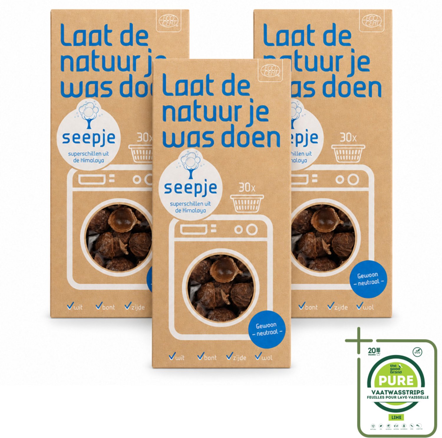 3 x Seepje - Wasmiddel - Milieuvriendelijk & Zeer Zacht - 'Gewoon neutraal' - 150 gr - Grootverpakking - Vaatwasstrips - Natuurlijk Wasmiddel - Milieuvriendelijk Wasmiddel - Zacht Wasmiddel - Gevoelige Huid - Saponine