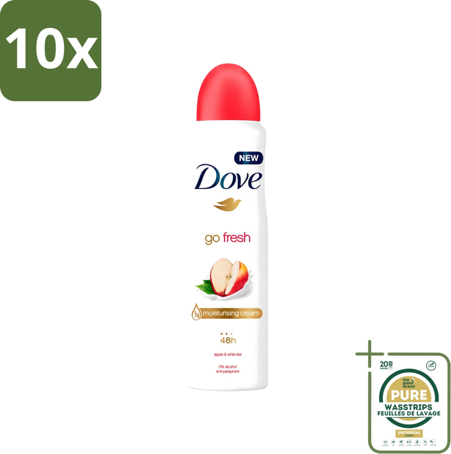 10 x Dove - Deodorant - Go Fresh Apple & White Tea - Verfrissend en fruitig - 250 ml - Wasstrips - Dove Go Fresh Apple & White Tea - Deodorant Spray - Fris - Fruitige Geur - Anti-transpirant
