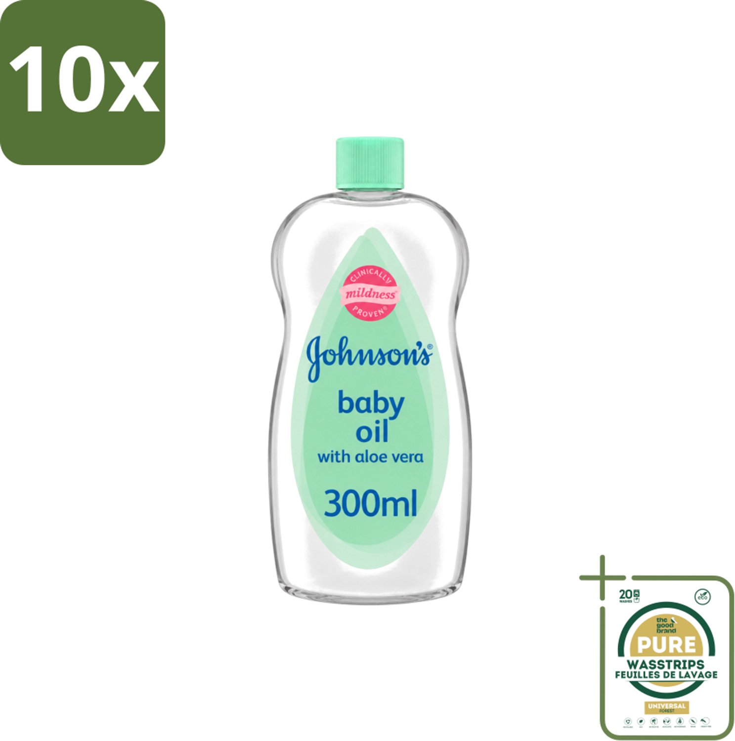 10 x Johnson's - Baby Olie - Aloe Vera - 300 ml - Wasstrips - Babyolie - Aloe Vera - Babyhuid Verzorging - Melkkorst Verwijderen - Hydraterende Olie