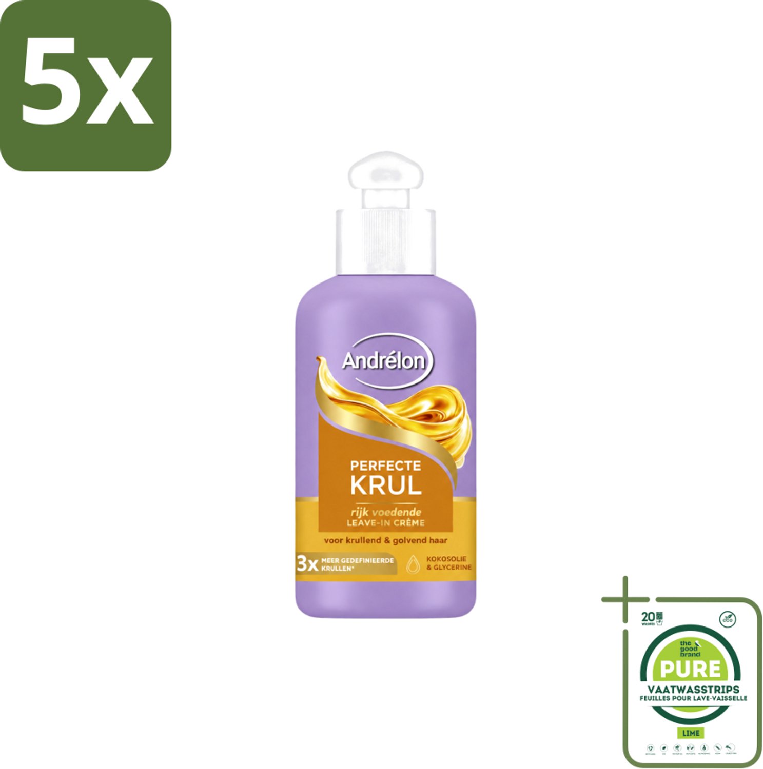 5 x Andrélon – Leave-In Crème – Perfecte Krul – 200 ml - Grootverpakking - Vaatwasstrips - Krul Haar - Krul Haar Crème - Krul Haar Verzorging - Krul Haar Voeding - Krul Haar Hydratatie