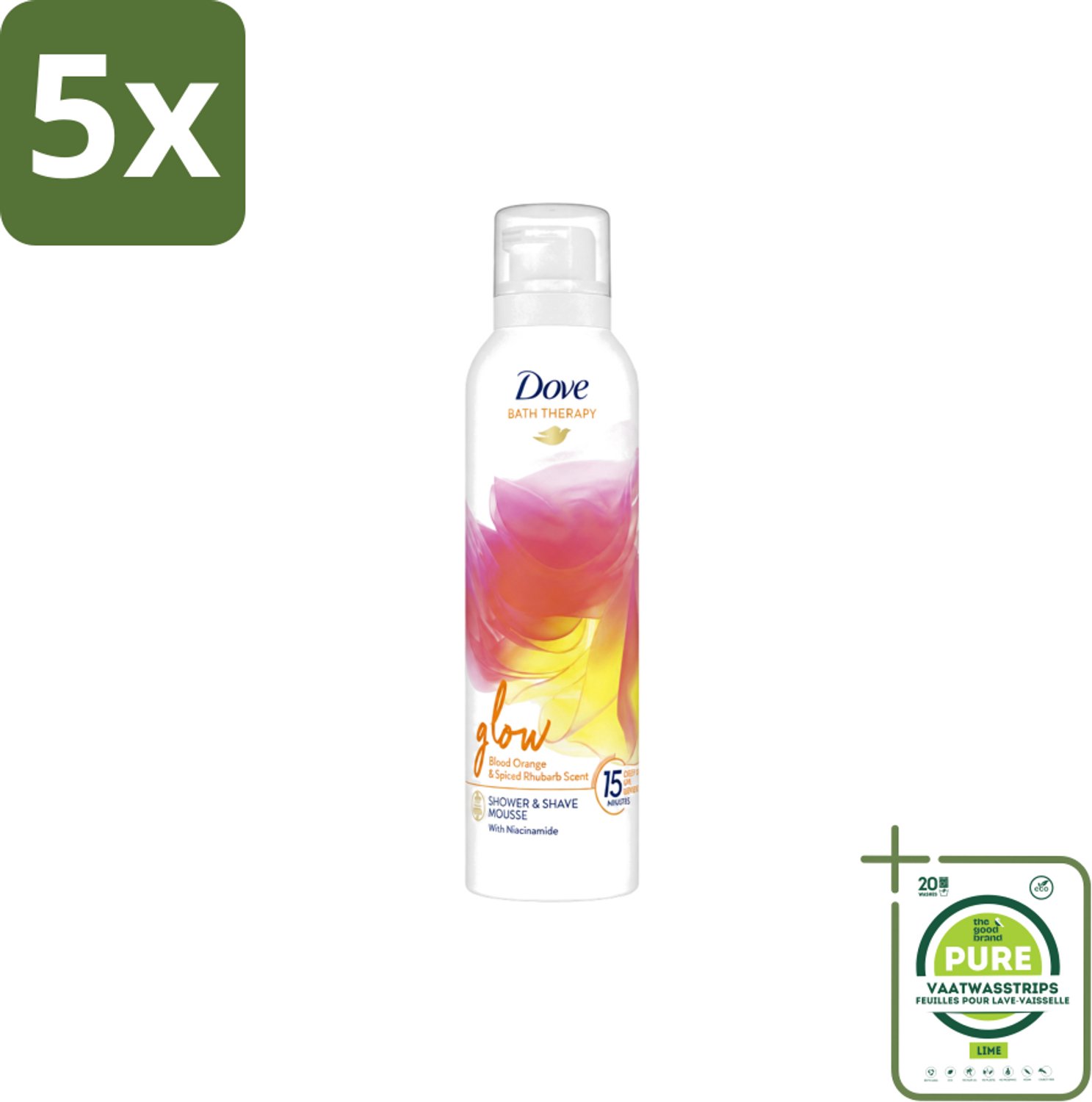 5 x Dove – Douche- & Scheerschuim – Bath Therapy Glow – 200 ml - Grootverpakking - Vaatwasstrips - Douche En Scheerschuim - Huidverzorging - Stralende Huid - Niacinamide - Huidbarrière