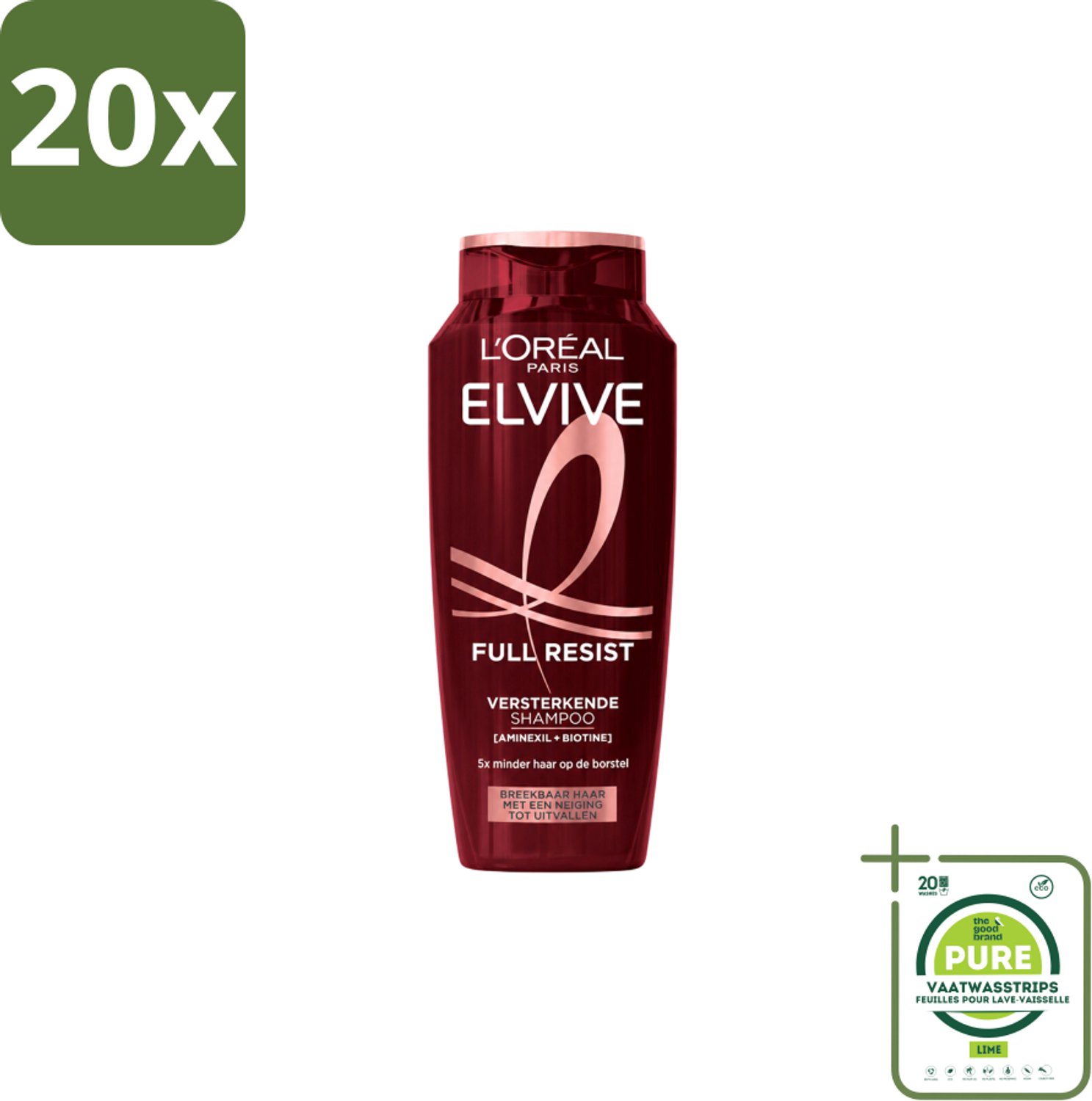20 x L’Oréal Paris Elvive – Shampoo – Full Resist – Versterkend met Aminexil & Biotine – 250 ml - Grootverpakking - Vaatwasstrips - Haarbreuk - Versterkend Haar - Kwetsbaar Haar - Breekbaar Haar - Aminexil