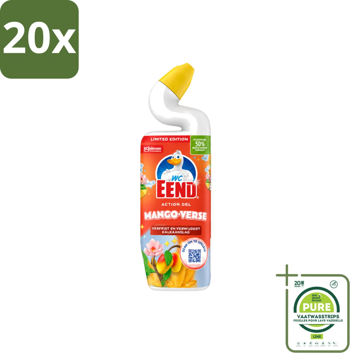 20 x WC Eend – Toiletgel – Action Gel Mango Fresh – 750 ml - Grootverpakking - Vaatwasstrips - Toiletreiniger - Wc Reinigen - Kalkaanslag Verwijderen - Toilet Schoonmaken - Toilet Hygiëne