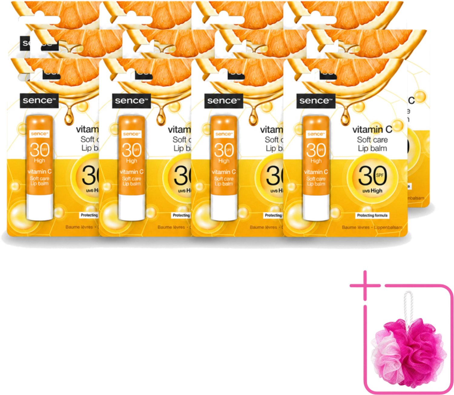 12 x Sence - Soft Care Vitamin C - Lippenbalsem - Hydraterend - 4,3 g - Bulkverpakking - Lippenbalsem - Douchemop - Vitamine c