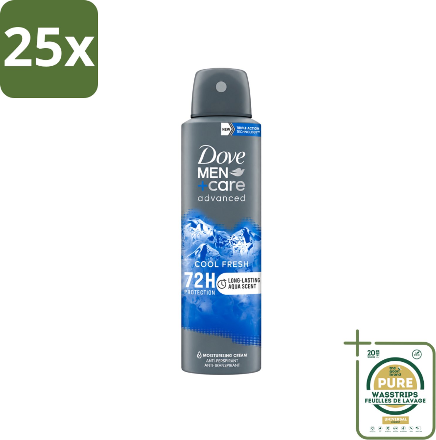 25 x Dove - Deodorant - Men Care Cool Fresh - Verfrissend en langdurige bescherming - 150 ml - Wasstrips - Deodorant Spray - Mannelijke Geur - Zweetbehandeling - Frisheid - Langdurige Bescherming