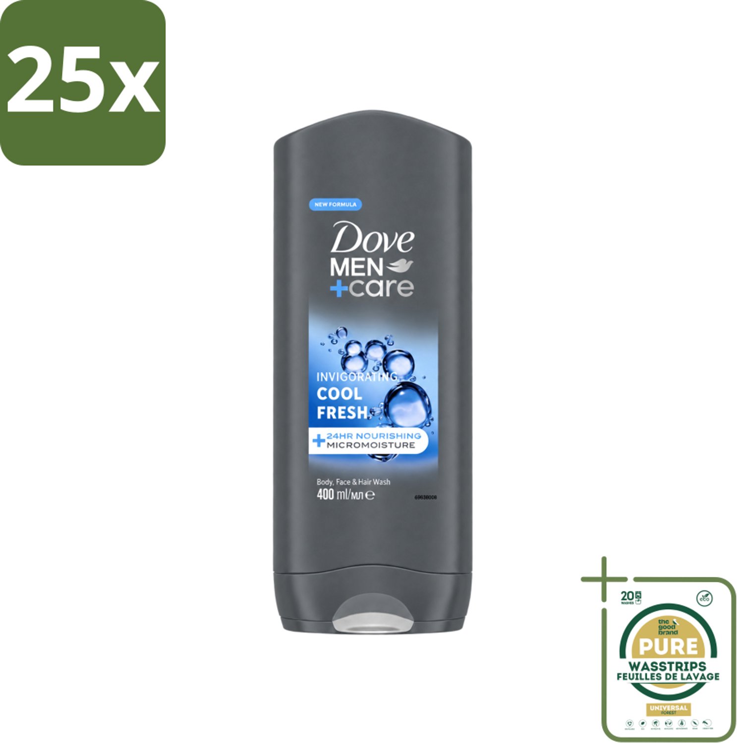 25 x Dove - Douchegel - Men+ Care Cool Fresh - Verfrissend en energiegevend - 400 ml - Wasstrips - Douchegel Voor Mannen - Verfrissend Douchegel - Hydraterende Douchegel - Micromoisture Technologie - Douchegel Voor Lichaam