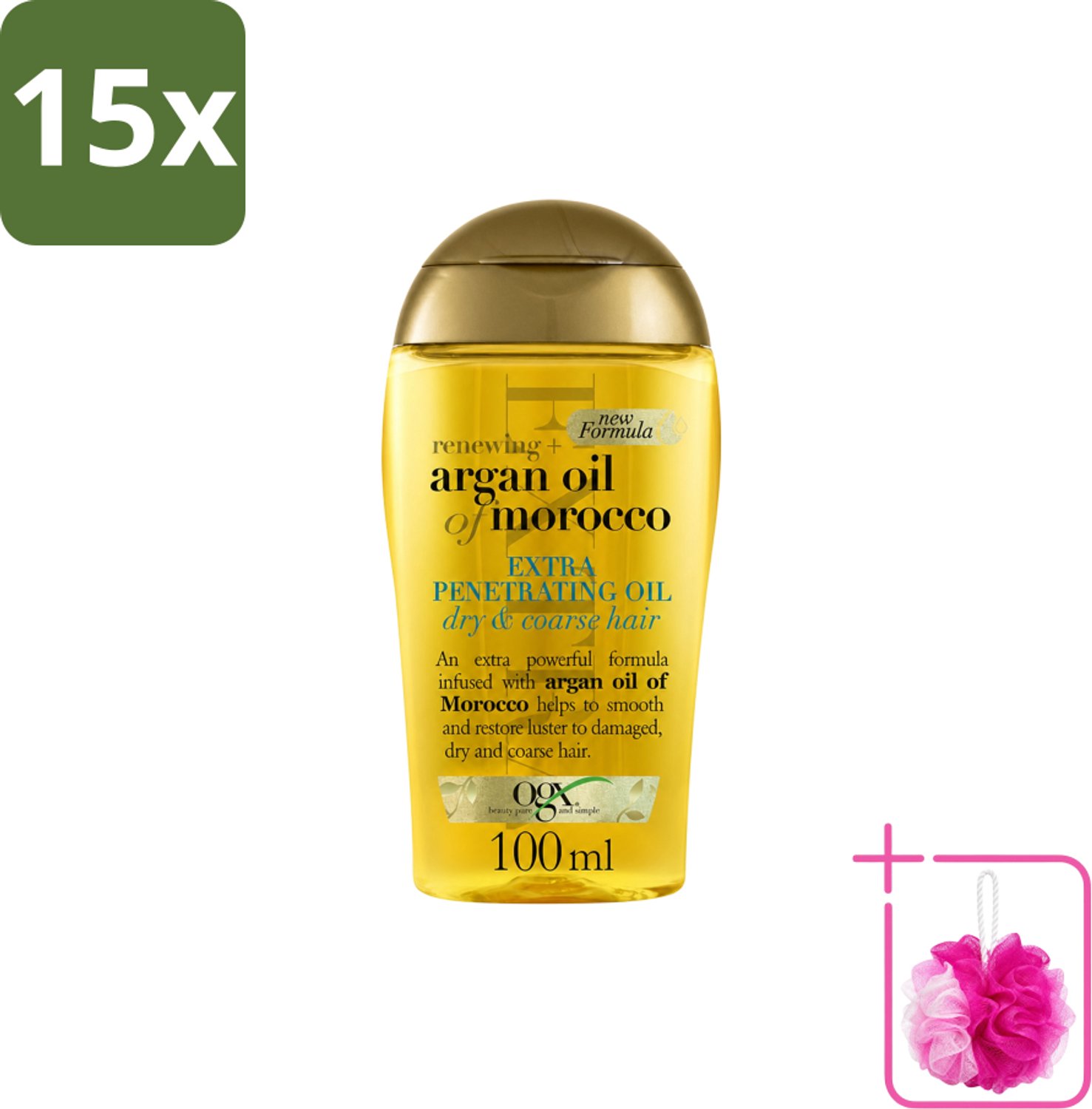 15 x OGX – Haarolie – Argan Oil of Morocco Extra Penetrating – Verzorgend - Bulkverpakking - Haartype - Douchemop - Haarherstel