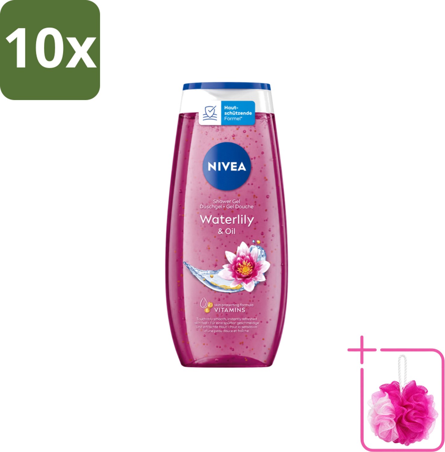 10 x Nivea – Douchegel – Waterlily & Oil – 250 ml - Bulkverpakking - Douchegel - Douchemop - Waterlelie