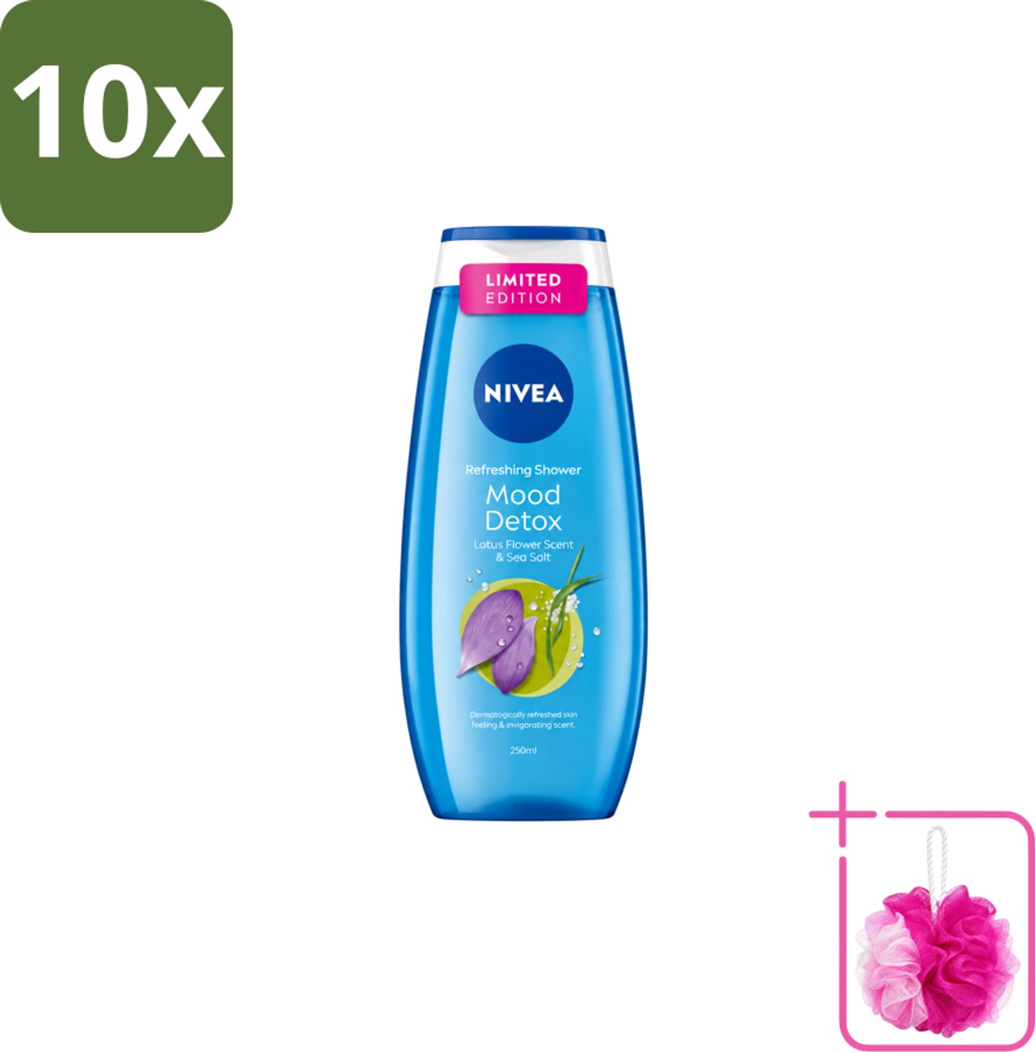 10 x Nivea – Douchegel – Creme Mood Detox – 250 ml - Bulkverpakking - Douchegel - Douchemop - Zeezout