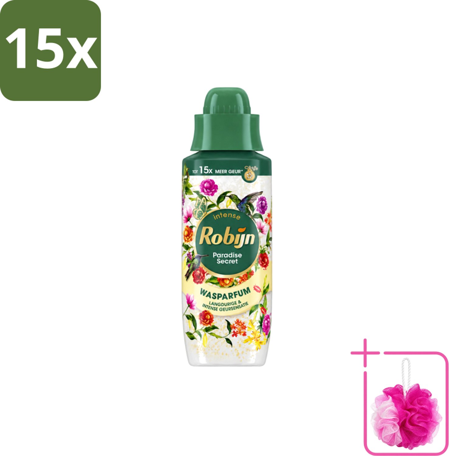 15 x Robijn – Wasparfum – Paradise Secret – 342 ml - Bulkverpakking - Wasparfum - Douchemop - Wasparfum voor kleding