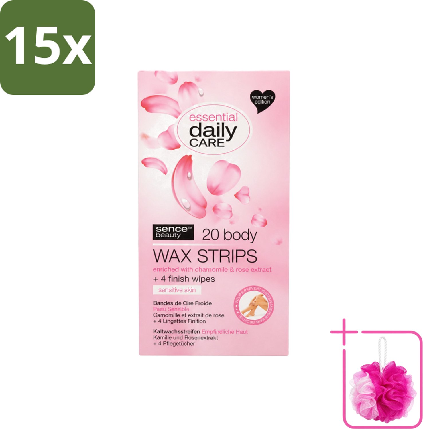 15 x Sence – Wax Strips – Lichaam – Ontharing – 20 Strips - Bulkverpakking - Waxstrips voor het lichaam - Douchemop - Ontharen zonder scheren
