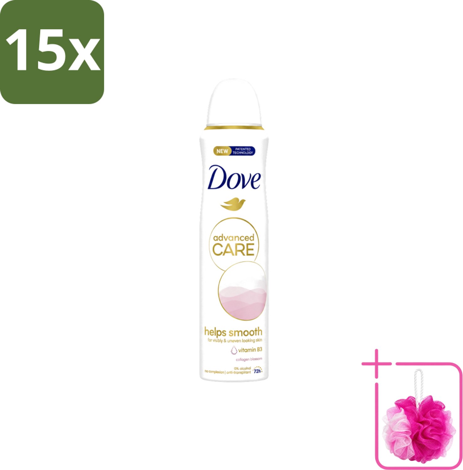 15 x Dove – Deodorant Spray – Helps Smooth Advanced Care – 150 ml - Bulkverpakking - Deodorant spray - Douchemop - Okselhuid verzorging