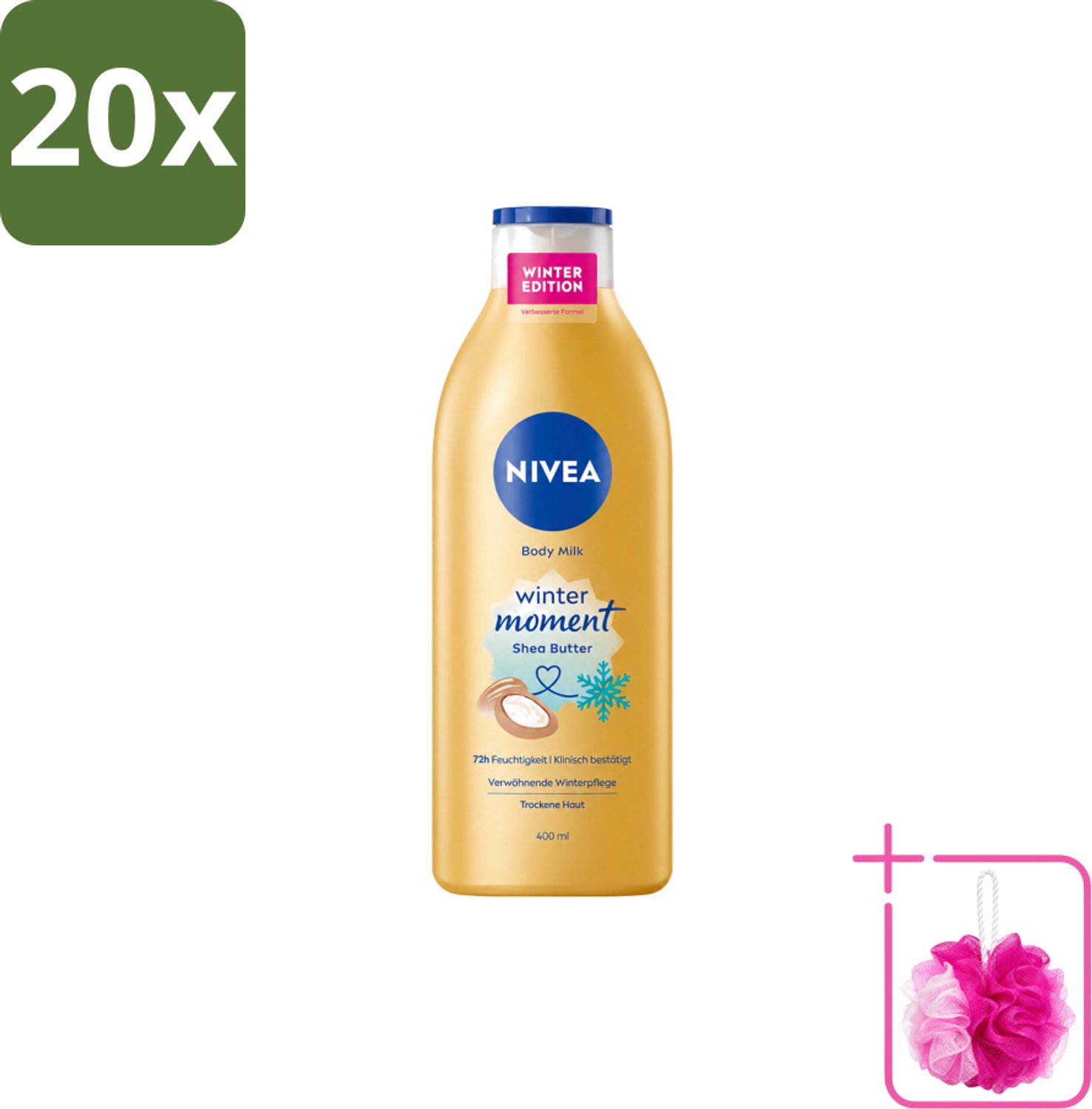 20 x Nivea – Bodymilk – Winter Moment – 400 ml - Bulkverpakking - Winterbodymilk - Douchemop - Winterverzorging