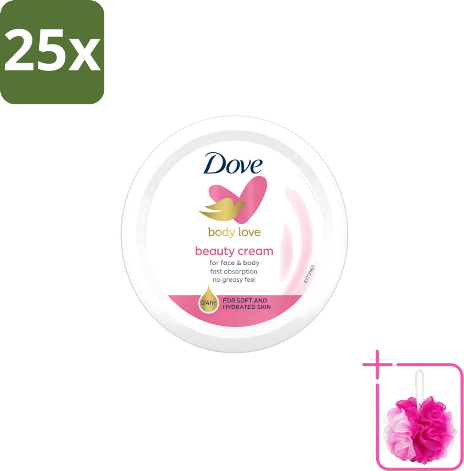 25 x Dove – Bodycrème – Beauty Cream – 75 ml - Bulkverpakking - Beauty cream - Douchemop - Huid verzorging