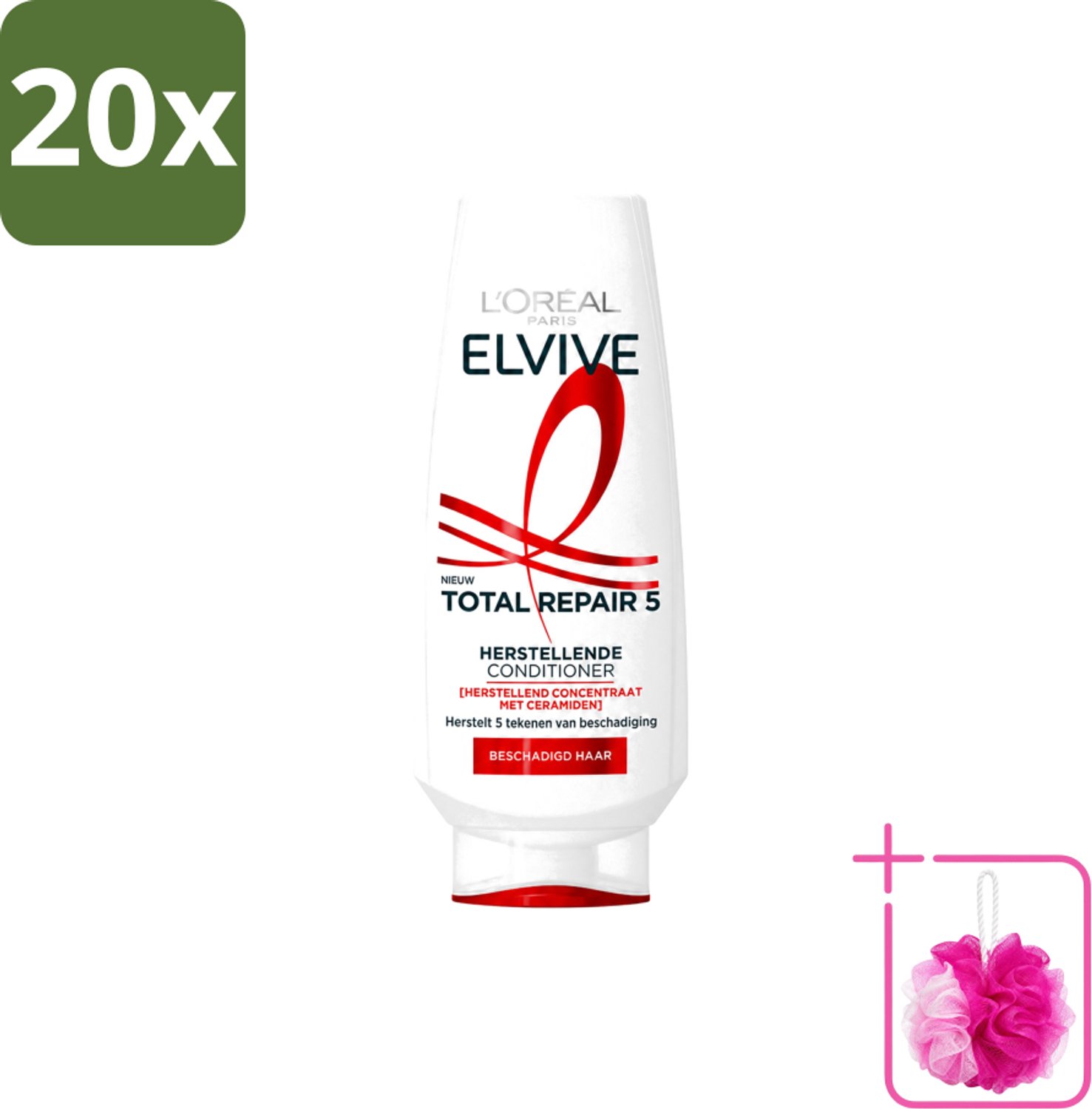 20 x L’Oréal Paris Elvive – Conditioner – Total Repair 5 – 200 ml - Bulkverpakking - Herstel haar - Douchemop - Beschadigd haar