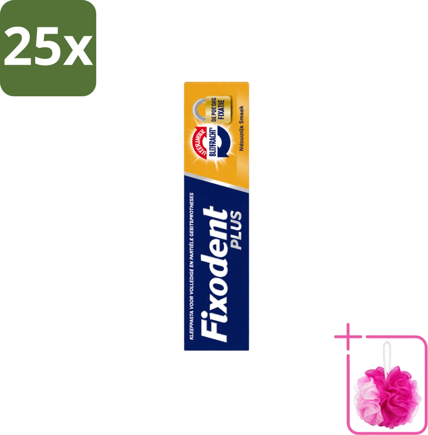 25 x Fixodent Plus – Kleefpasta – Dual Power – 40 g - Bulkverpakking - Kleefpasta kunstgebit - Douchemop - Onverslaanbare bijtkracht
