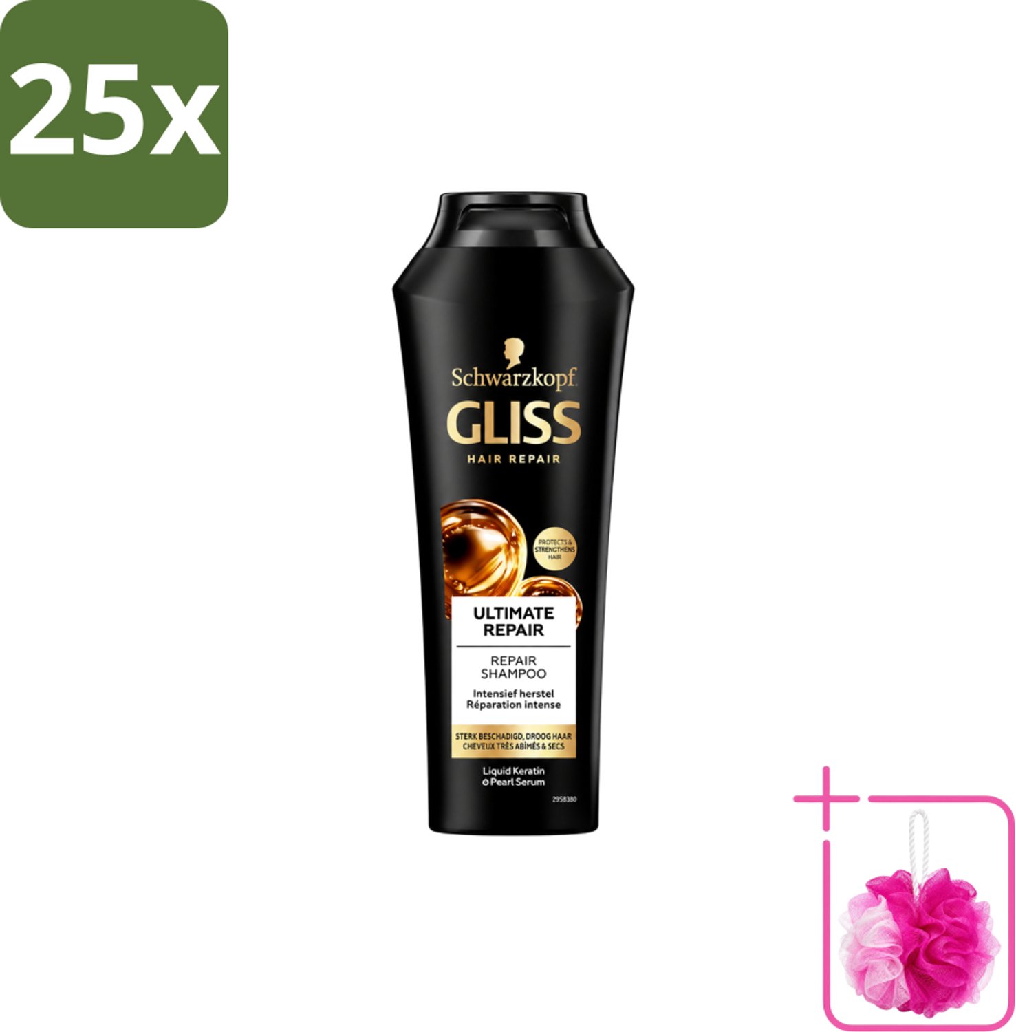 25 x Gliss Kur – Shampoo – Ultimate Repair – 250 ml - Bulkverpakking - Herstel haar - Douchemop - Beschadigd haar