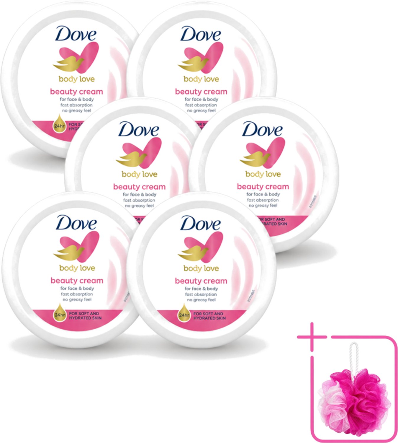 6 x Dove – Bodycrème – Beauty Cream – 75 ml - Bulkverpakking - Beauty cream - Douchemop - Huid verzorging