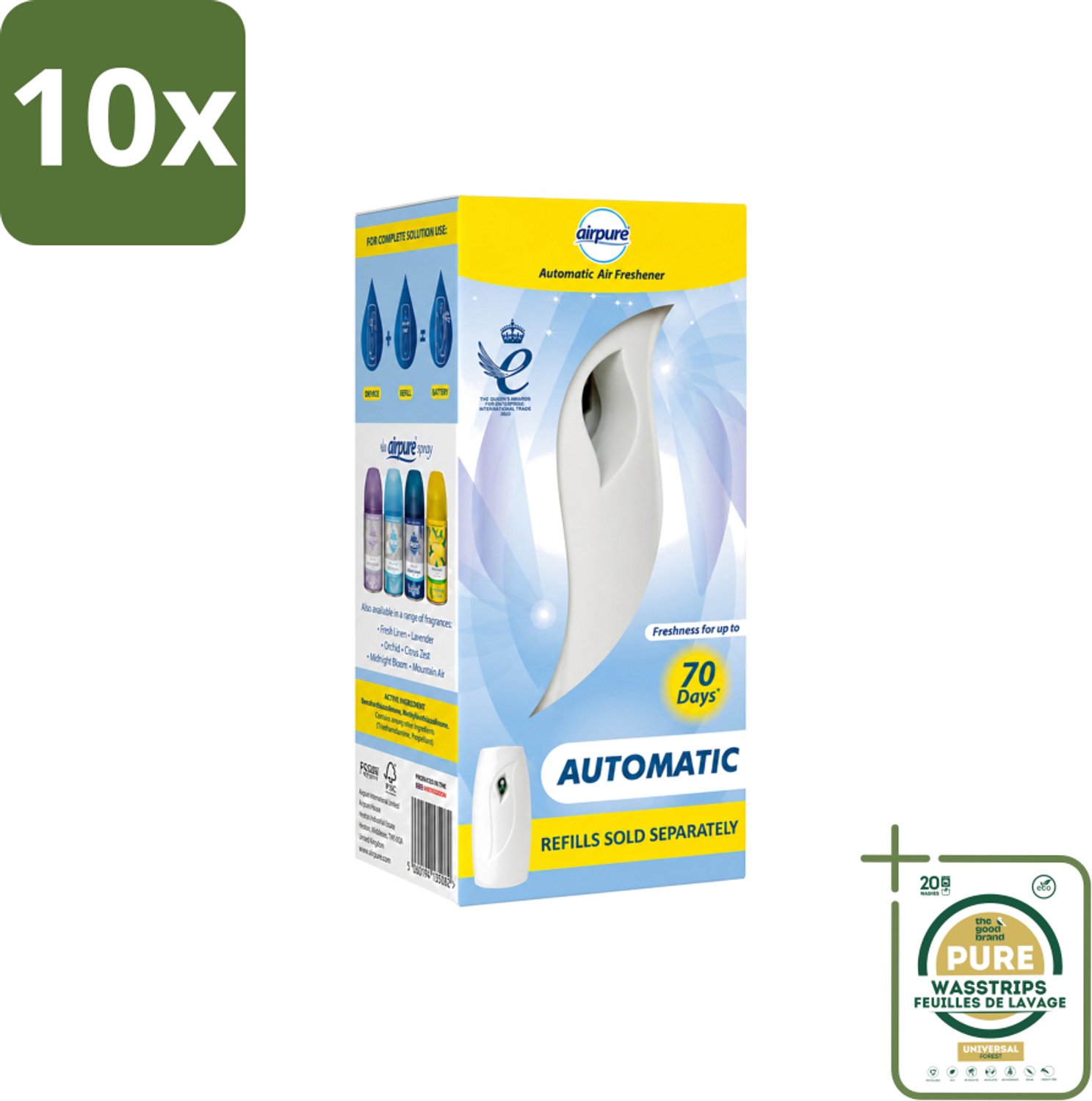 10 x Airpure - Luchtverfrisser - Freshmatic - Automatische Luchtverfrisser - Continue Geurverspreiding - 1 Luchtverfrisser - Wasstrips - Automatische Luchtverfrisser - Continue Geurverspreiding - Geur Dispenser - Luchtverfrisser - Geur In Huis