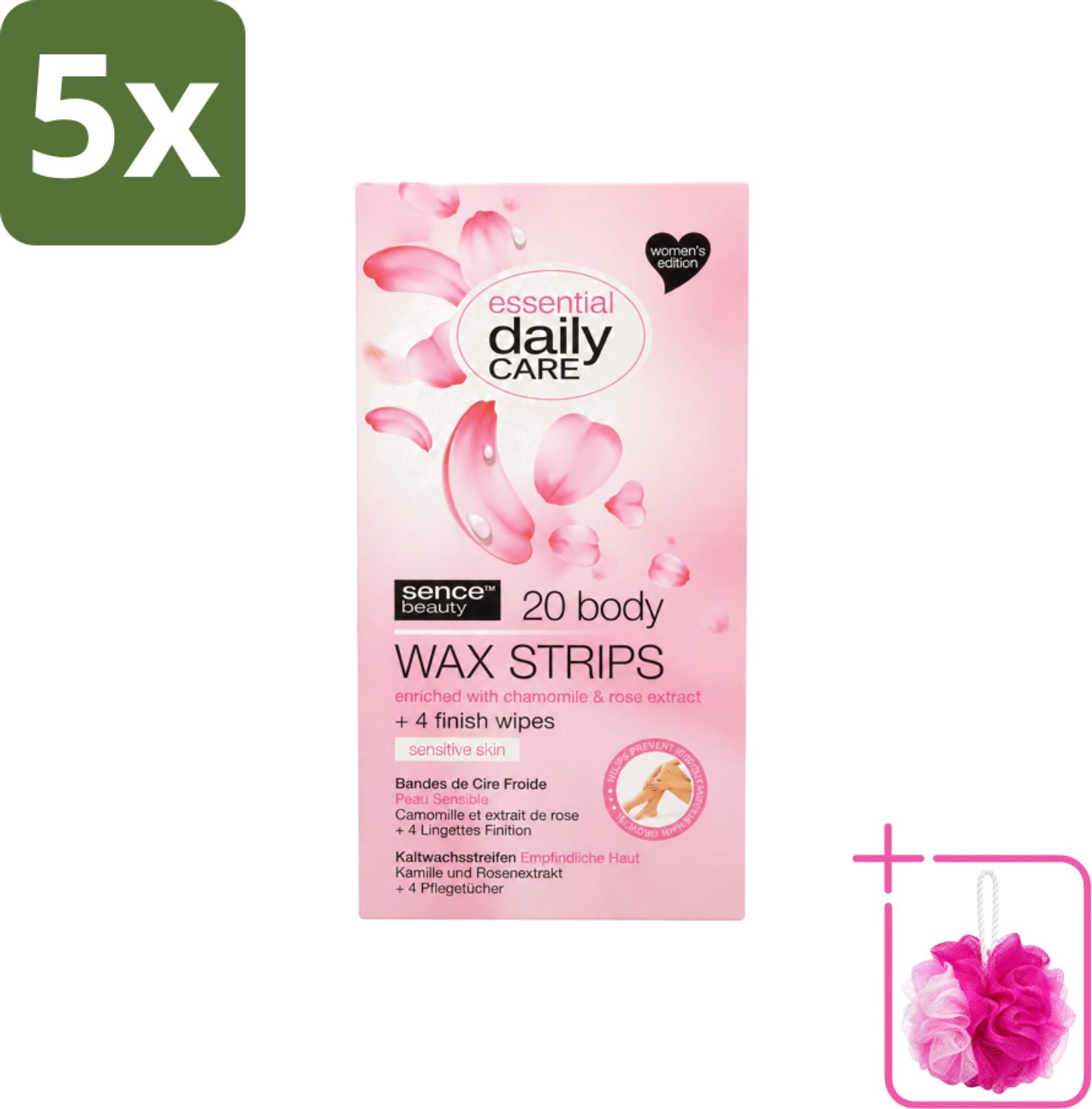 5 x Sence – Wax Strips – Lichaam – Ontharing – 20 Strips - Bulkverpakking - Waxstrips voor het lichaam - Douchemop - Ontharen zonder scheren