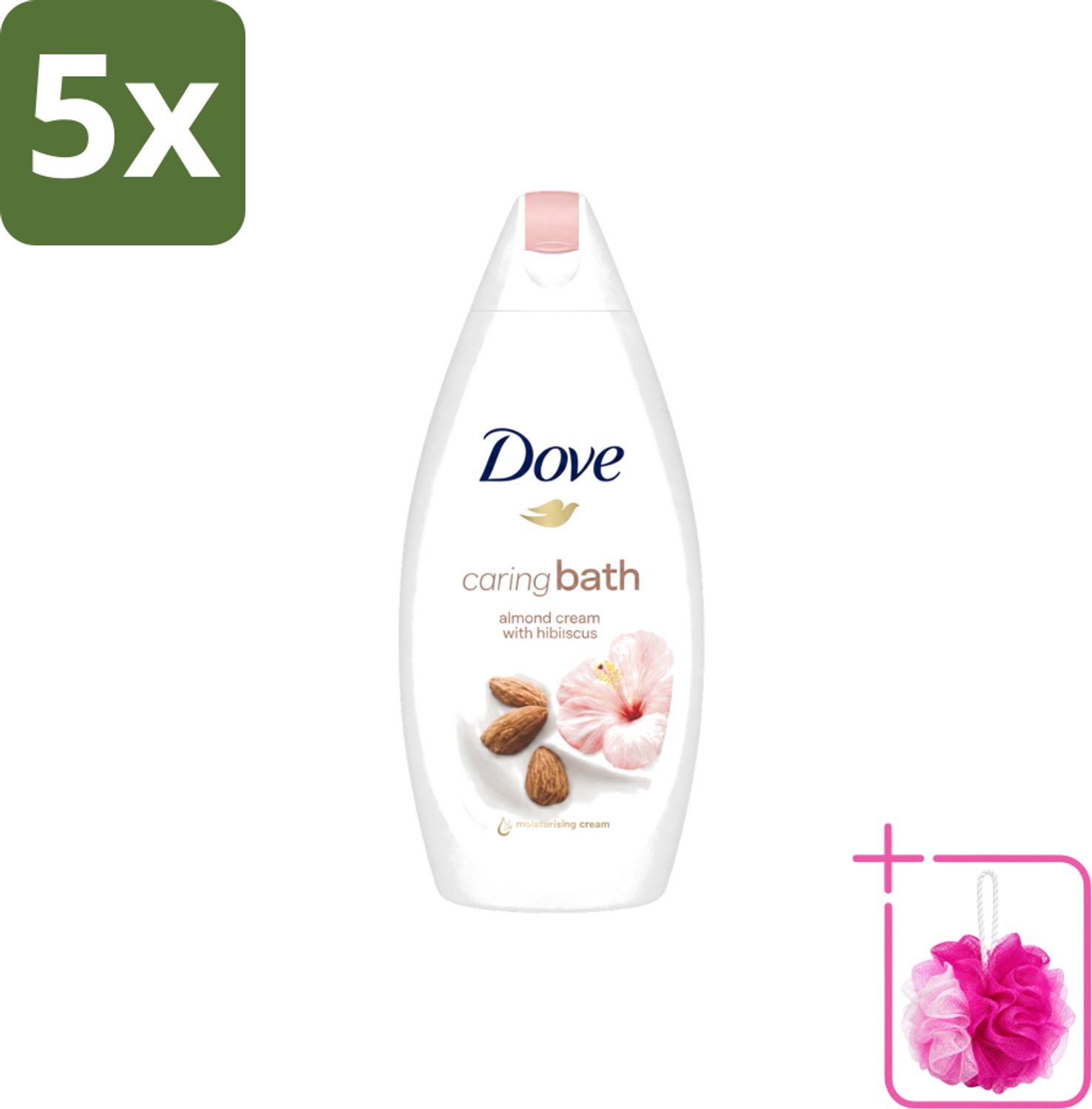 5 x Dove – Badcrème – Caring Bath Almond – 450 ml - Bulkverpakking - Badcrème - Douchemop - Badcrème voor huid