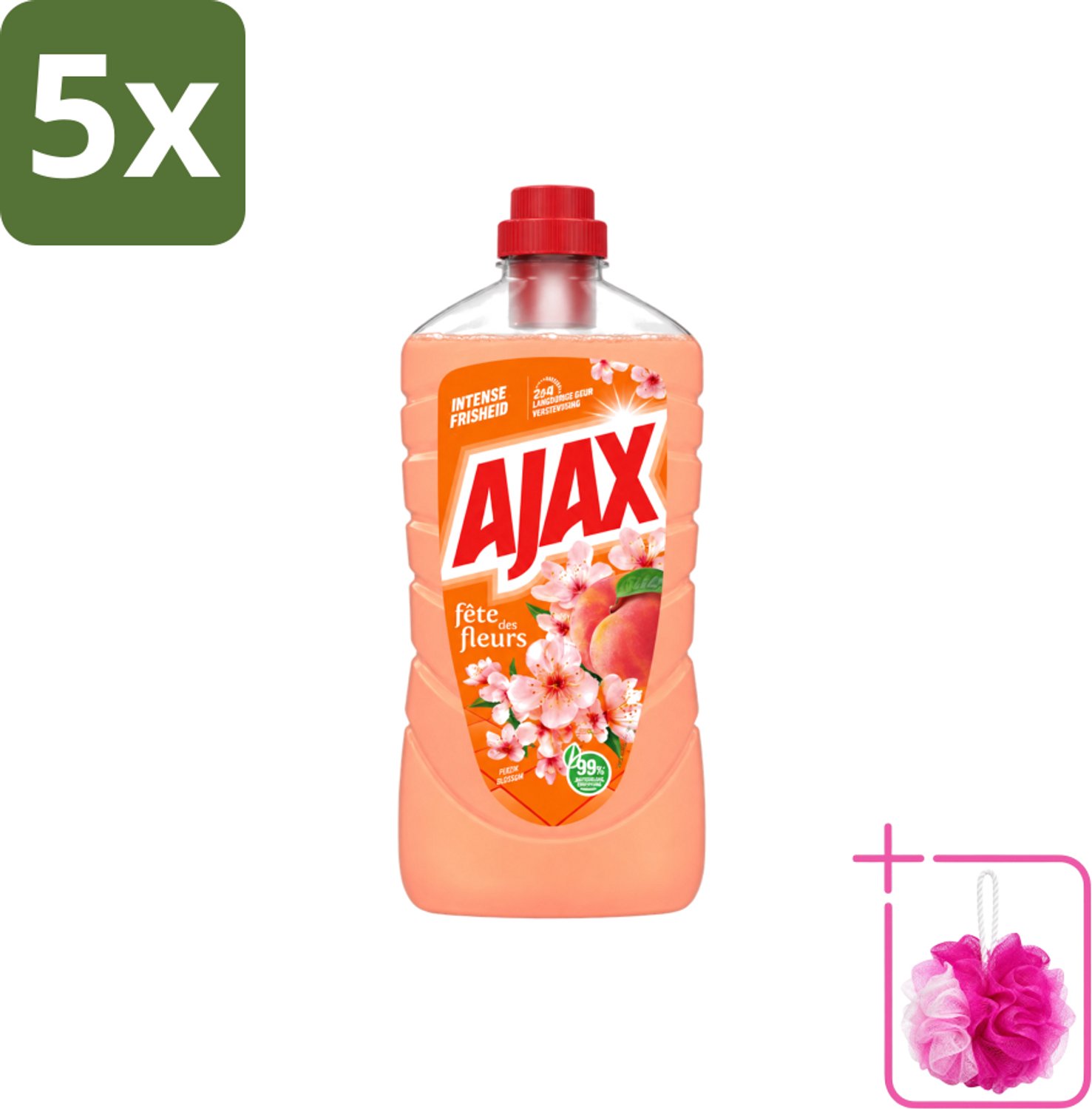 5 x Ajax – Allesreiniger – Perzik – 1000 ml - Bulkverpakking - Allesreiniger - Douchemop - Reinigen