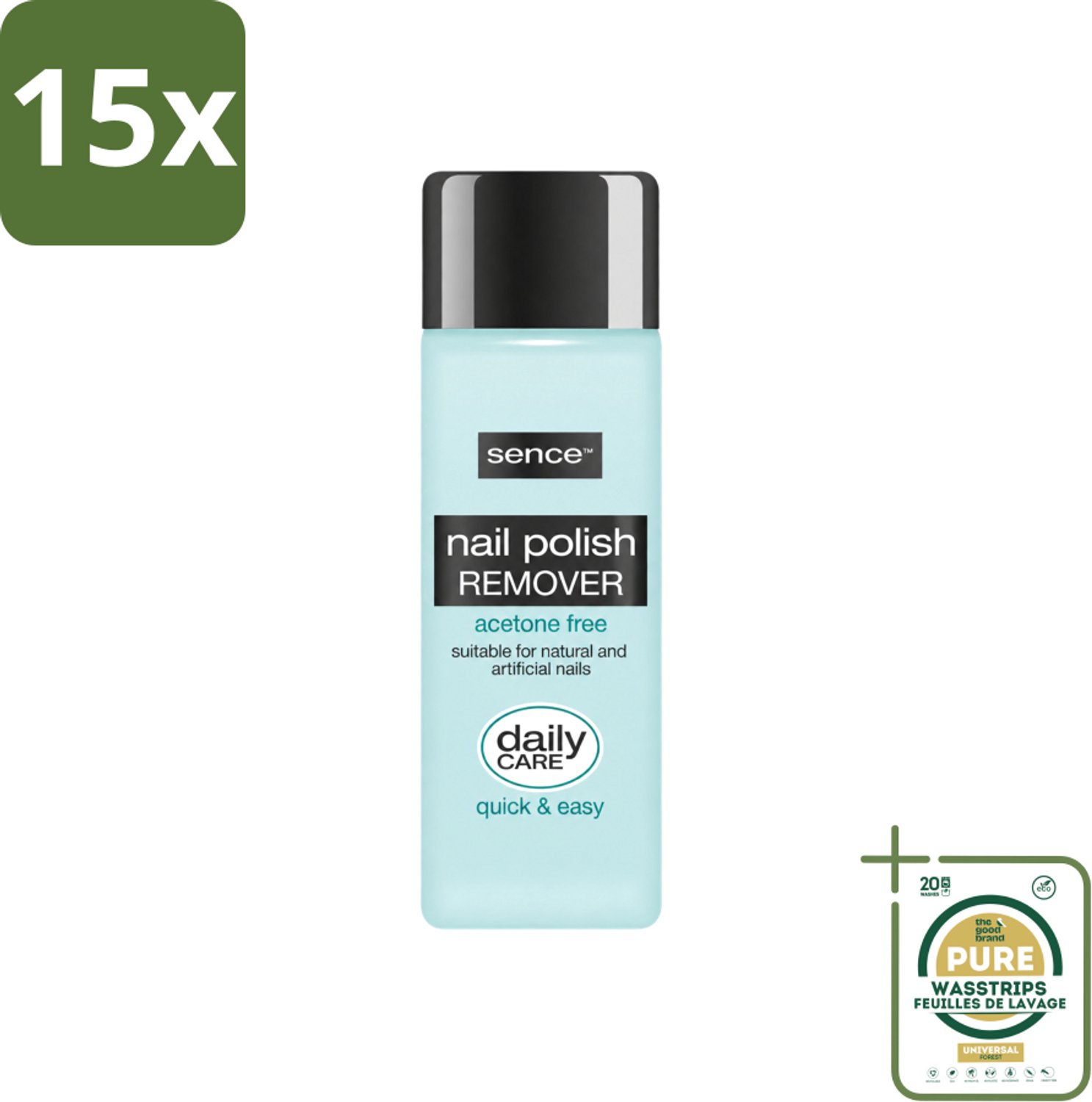 15 x Sence - Acetonvrij - Nagellakremover - Pompflacon - 175 ml - Wasstrips - Nagellakremover - Acetonvrije Nagellakremover - Pompflacon Nagellakremover - Milde Nagellakremover - Nagellak Verwijderen