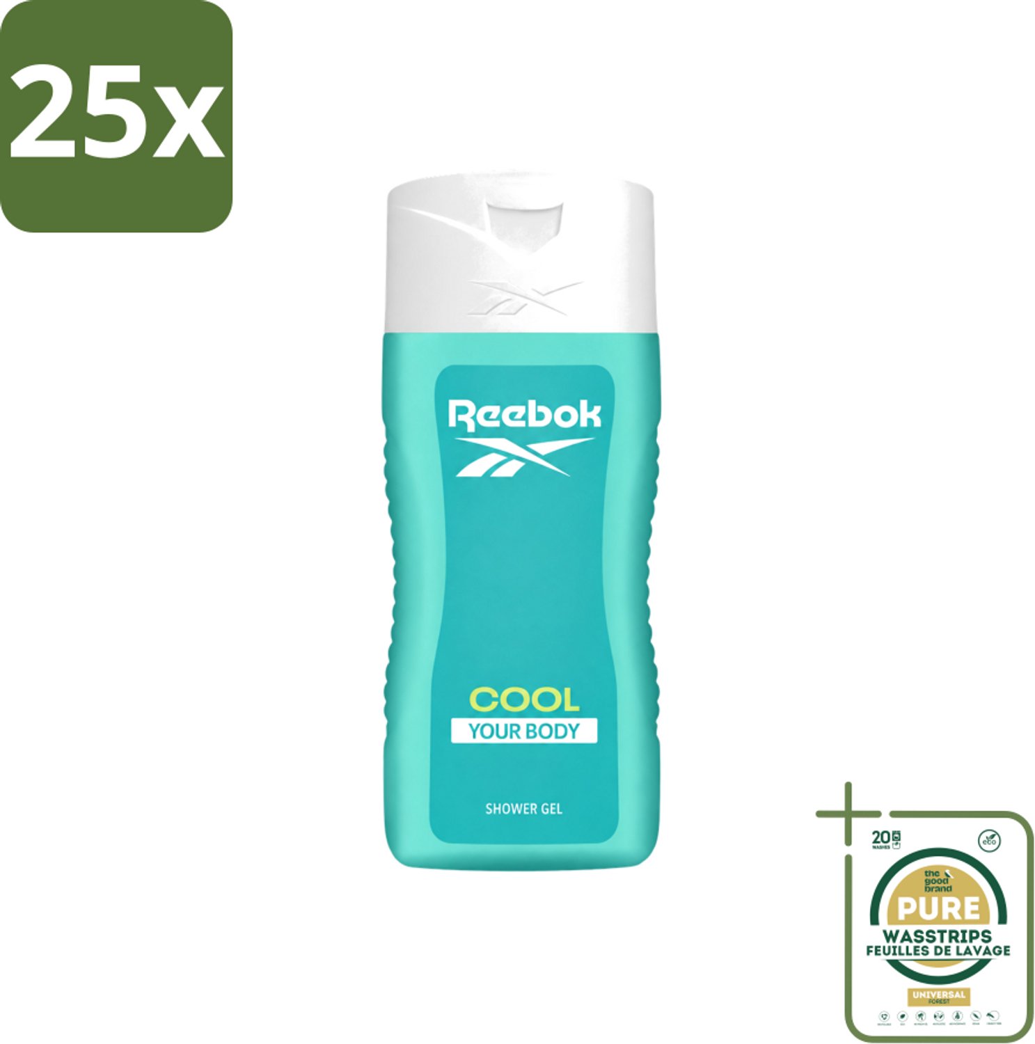 25 x Reebok - Cool Your Body - Douchegel - 400 ml - Wasstrips - Douchegel - Menthol - Aloe Vera - Verkoelende Douchegel - Frisse Geur
