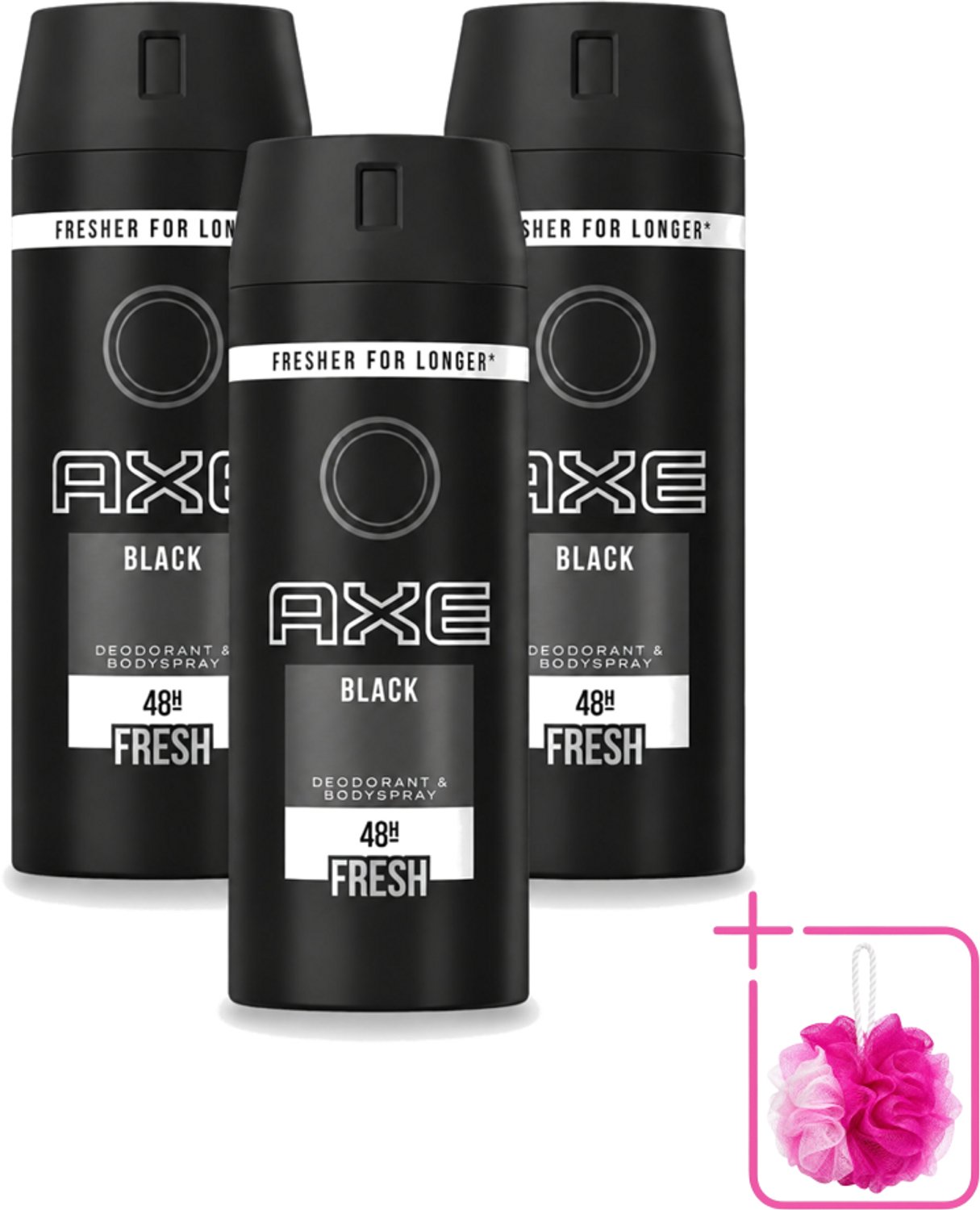 3 x Axe - Deodorant Bodyspray - 48hrs Fresh - Black - 150 ml - Bulkverpakking - Axe Deo - Douchemop - Zweetgeur