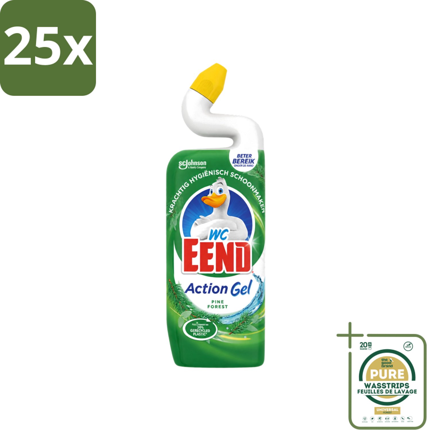 25 x WC Eend - Toiletreiniger - Action Gel - Pine Forest - Krachtige Reiniging & Frisse Dennengeur - 750 ml - Wasstrips - Toiletreiniger - Reinigingsgel - Kalkverwijdering - Urinesteen - Fris Ruiken