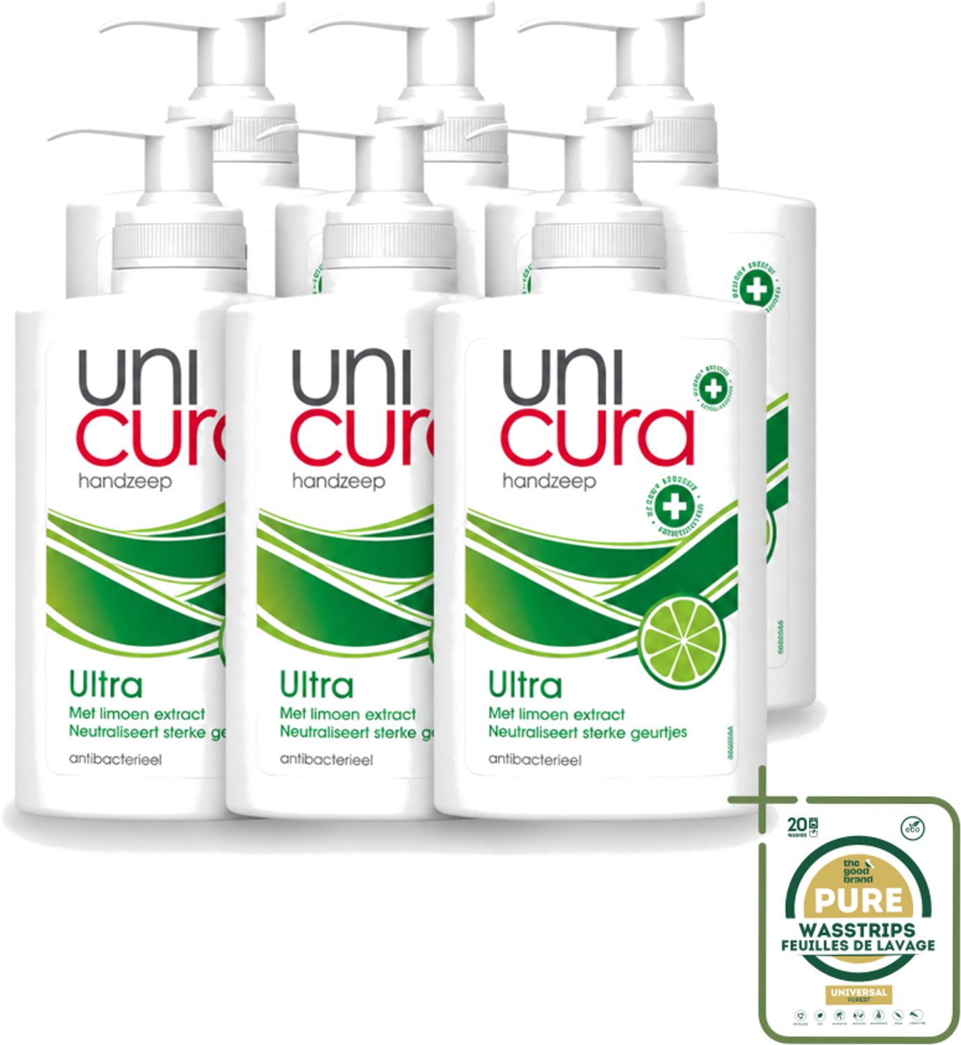 6 x Unicura - Vloeibare Zeep Ultra - Verzorgend - 250 ml Pomp - Wasstrips - Handzeep - Antibacteriële Handzeep - Handverzorging - Hygiëne - Natuurlijke Handzeep