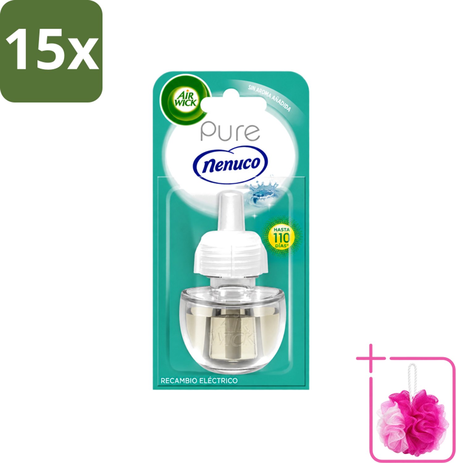 15 x Air Wick - Luchtverfrisser Navulling - Pure Nenuco - Elektrische Geurverspreider - 19 ml - Bulkverpakking - Geurverspreider - Douchemop - Luchtverfrisser