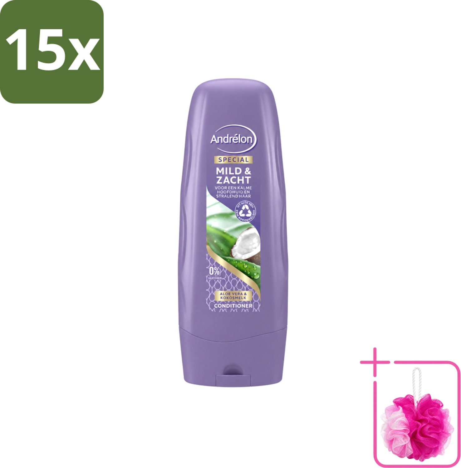 15 x Andrélon - Mild & Zacht - Conditioner - Voor Gevoelige Hoofdhuid - 300 ml - Bulkverpakking - Gevoelige hoofdhuid - Douchemop - Droge hoofdhuid