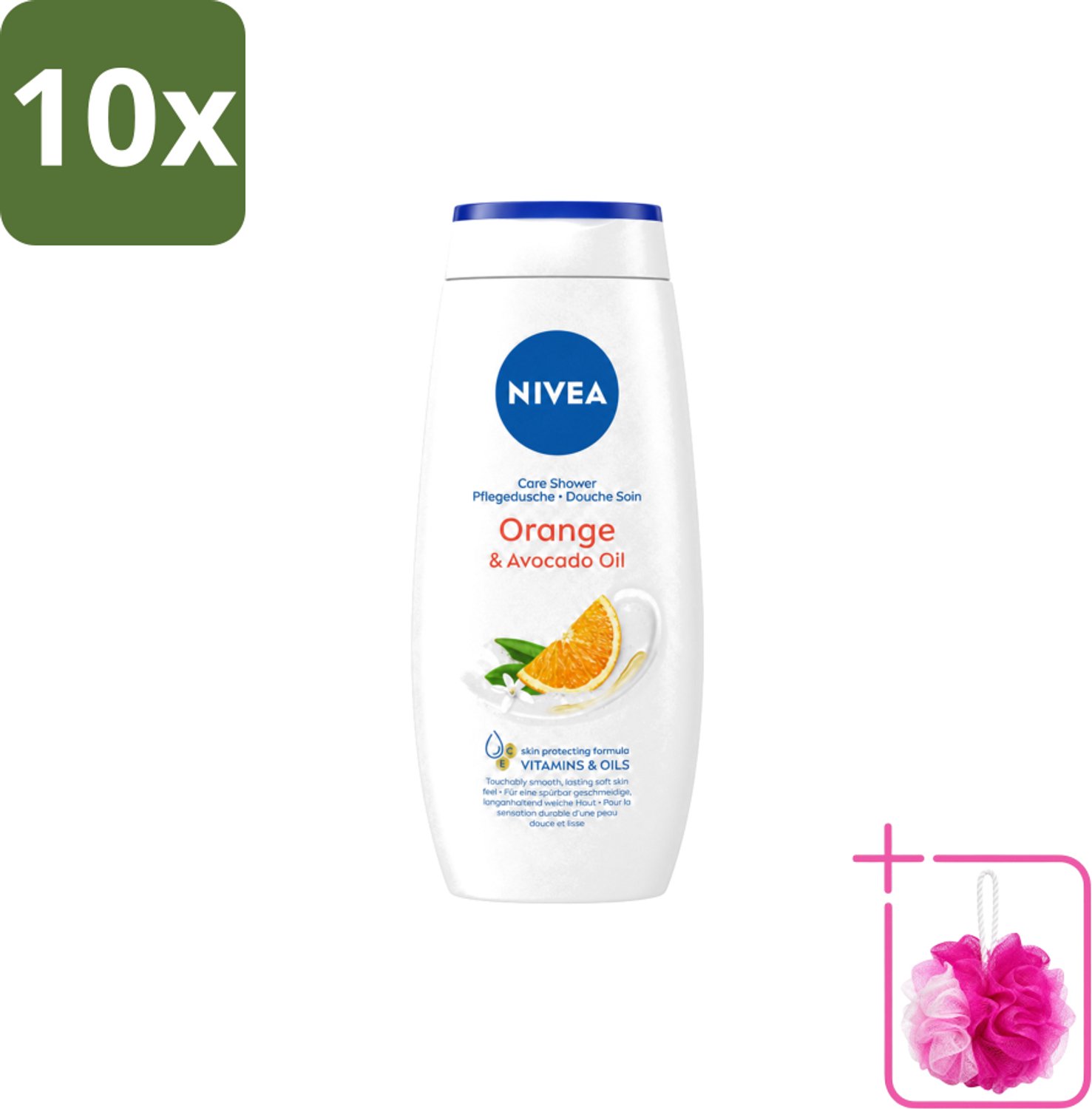 10 x Nivea - Douchegel - Orange - Voelbaar Gladde Huid - 250 ml - Bulkverpakking - Douchegel - Douchemop - Huid verzorgen