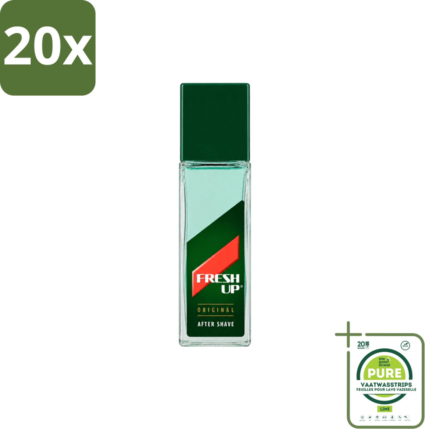 20 x Fresh Up - Aftershave Lotion - Original - for Men - 100 ml - Grootverpakking - Vaatwasstrips - Aftershave Lotion - Scheren - Huidverzorging - Menthol - Hamamelis