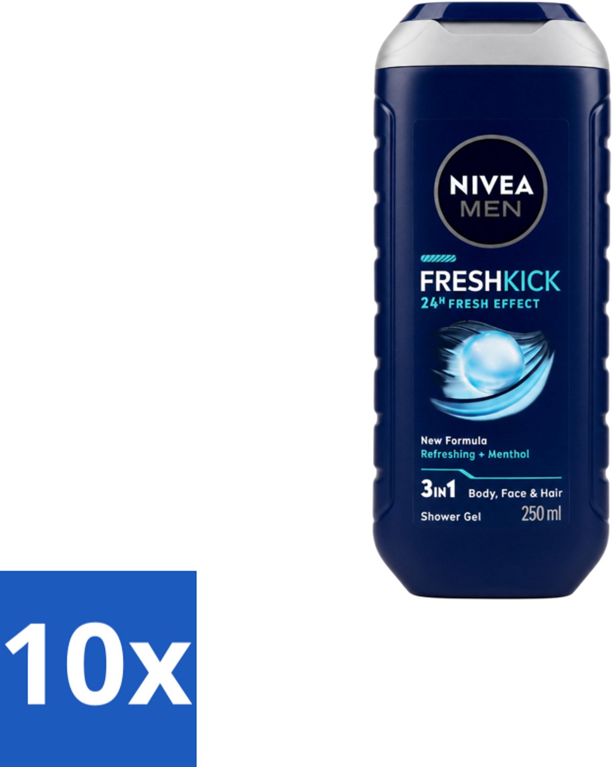 10 x Nivea Men – Douchegel – Fresh Kick – 250 ml - Voordeelverpakking - 10 stuks