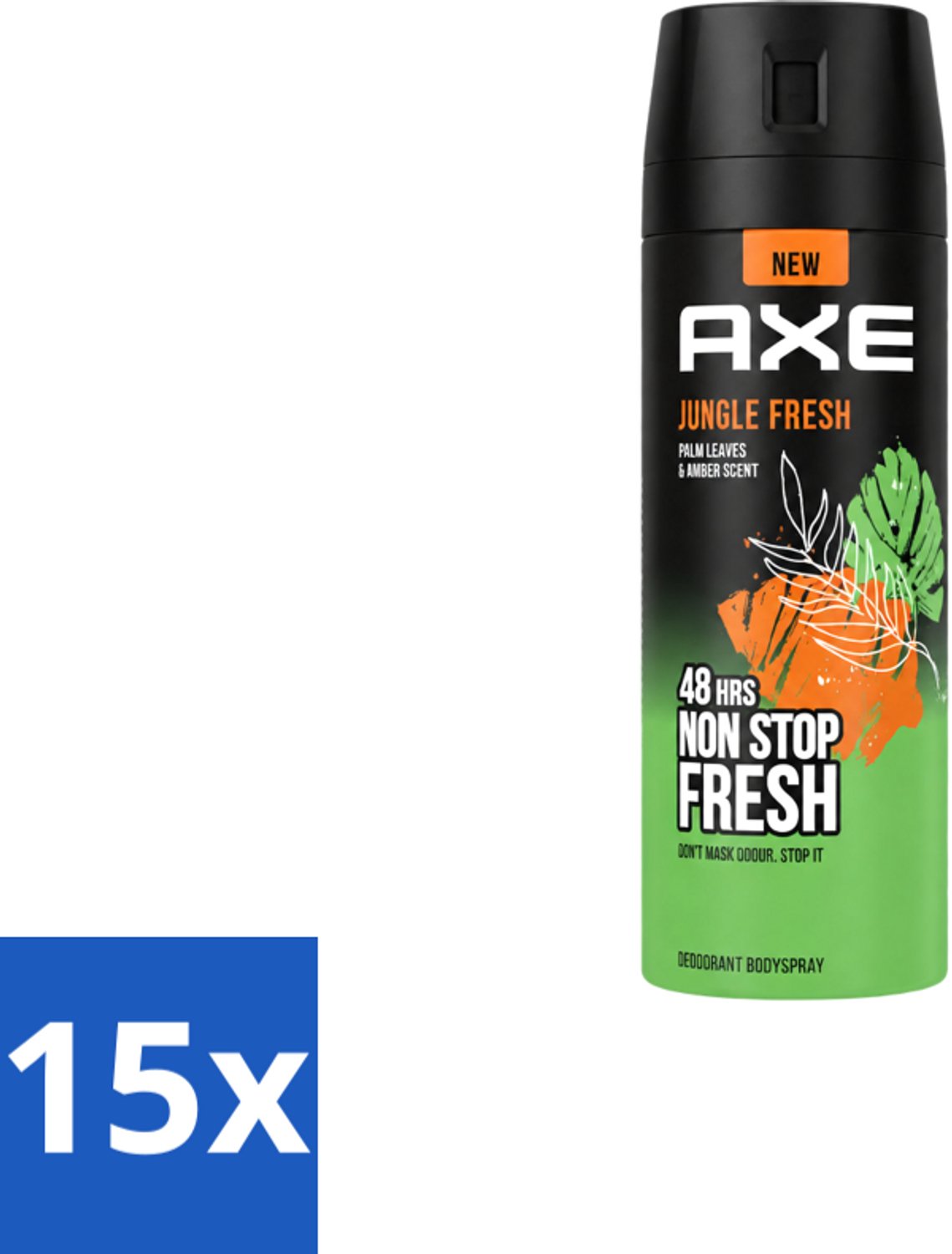 15 x Axe – Deodorant Bodyspray – Jungle Fresh – 150 ml - Voordeelverpakking - 15 stuks