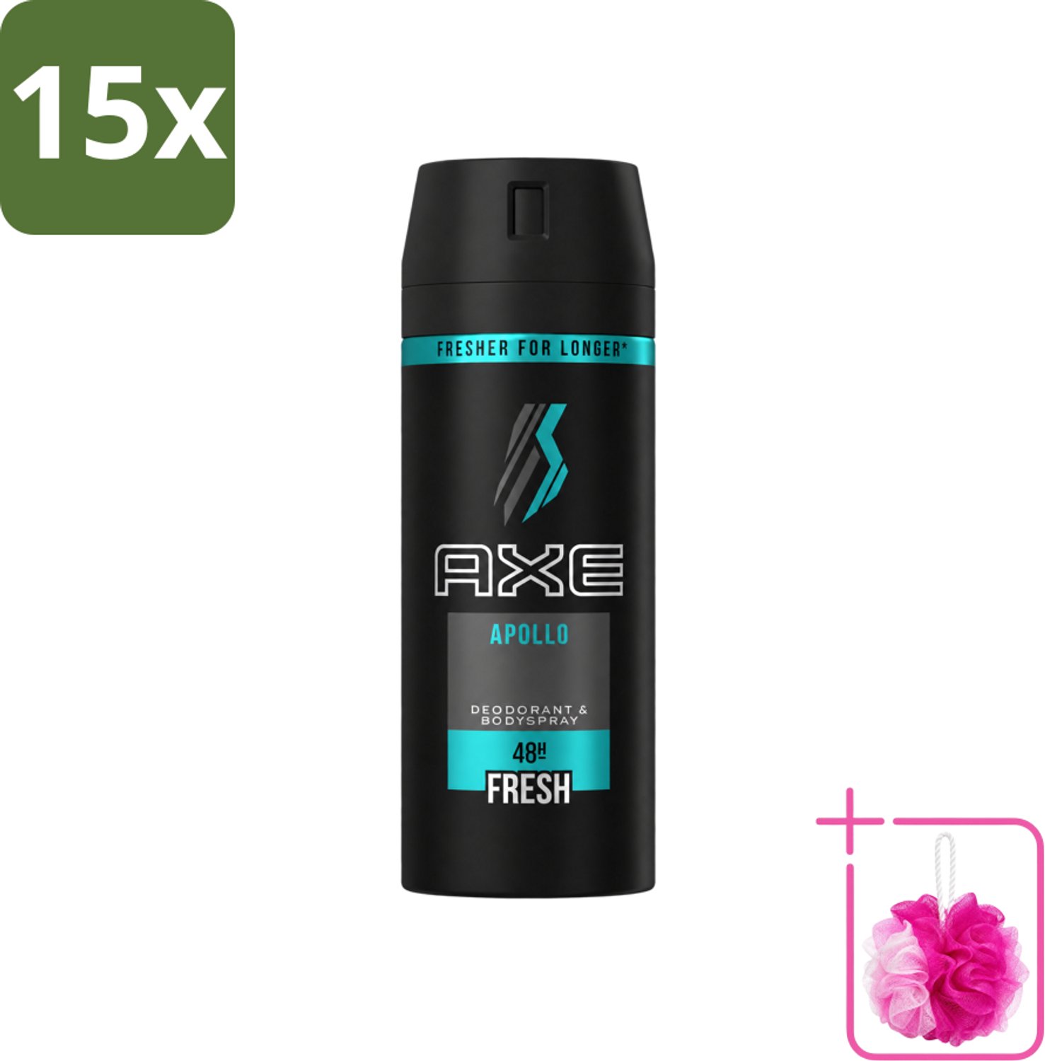 15 x Axe - Deodorant Bodyspray - 48hrs Non Stop Fresh - Apollo - 150 ml - Bulkverpakking - Deodorant sprayer - Douchemop - Frisse geur