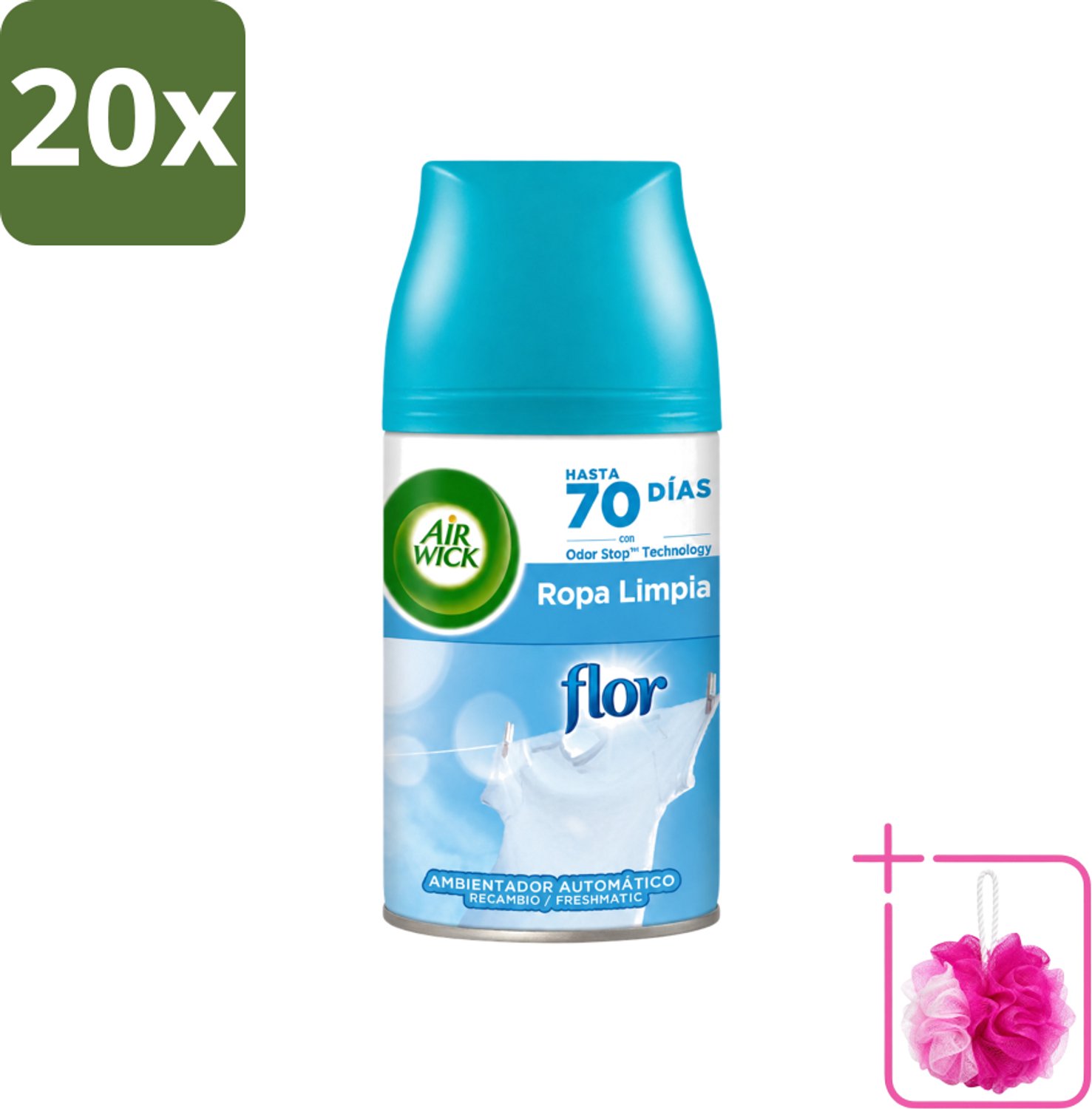 20 x Air Wick - Luchtverfrisser Navulling - Bloem & Fris - Automatische Spray - 250 ml - Bulkverpakking - Luchtverfrisser bloem en fris - Douchemop - Geur in huis