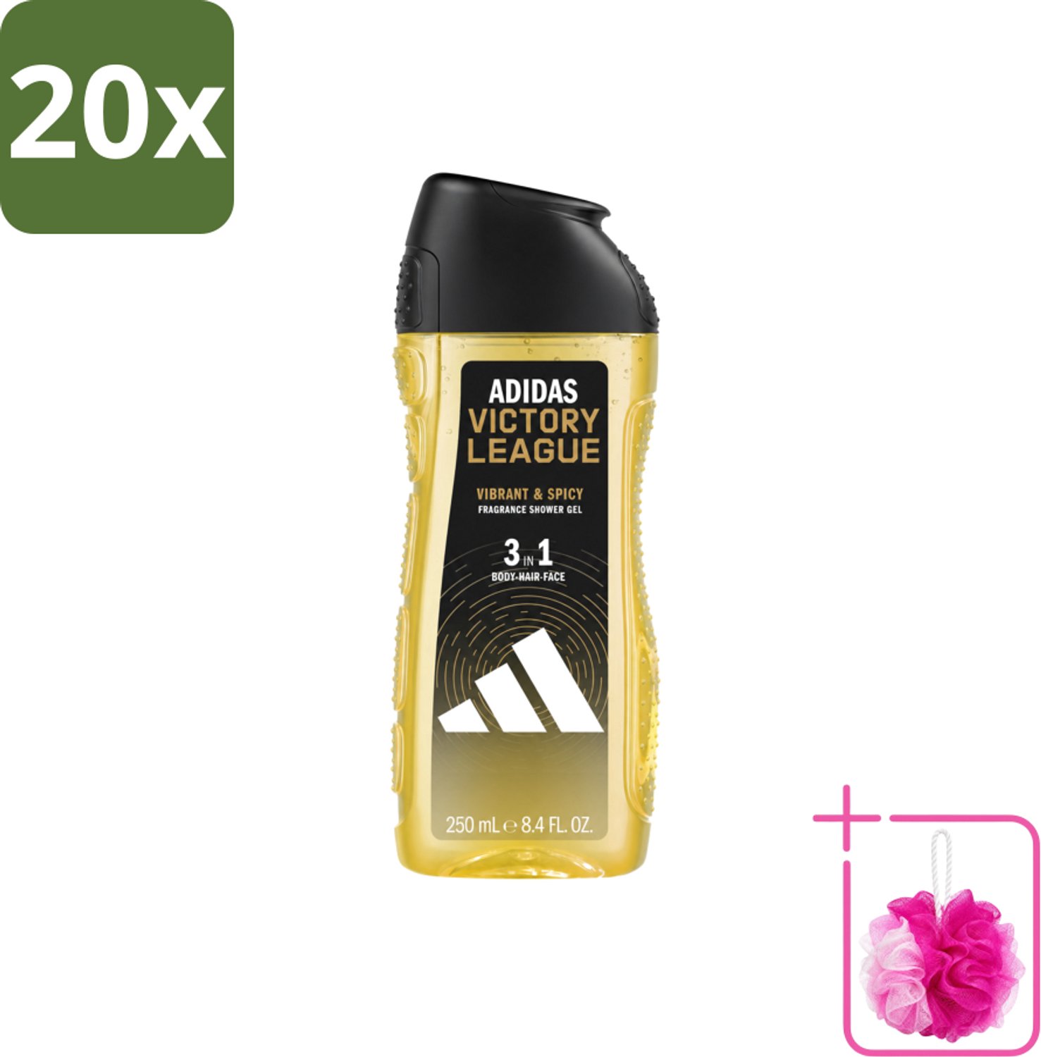 20 x Adidas - 3-in-1 Douchegel - Victory League - Vibrant & Spicy - Gerecyclede Verpakking - 250 ml - Bulkverpakking - Douchegel - Douchemop - 3-in-1