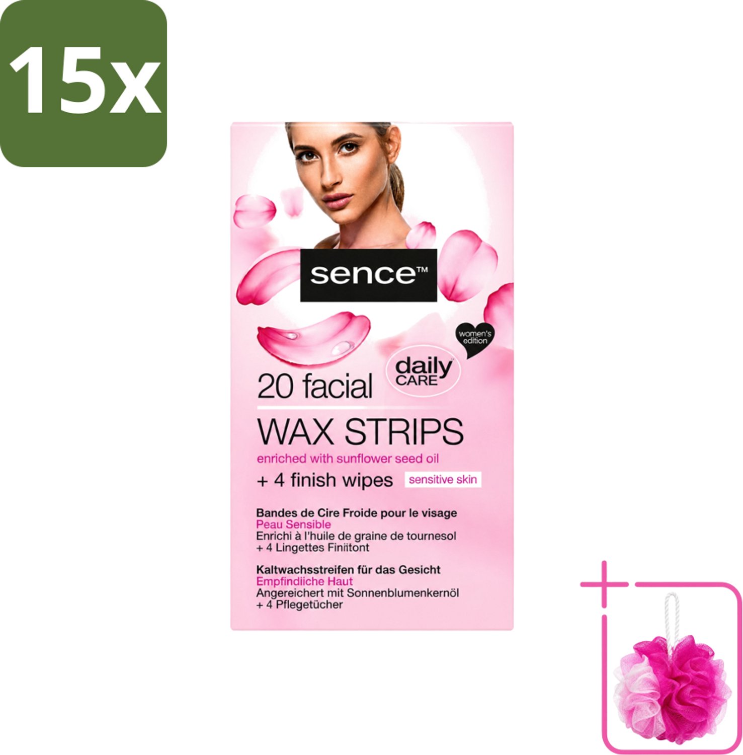 15 x Sence - Waxstrips - Gezicht - 20 Waxstrips - Bulkverpakking - Gezichts-waxstrips - Douchemop - Gezichts-waxen