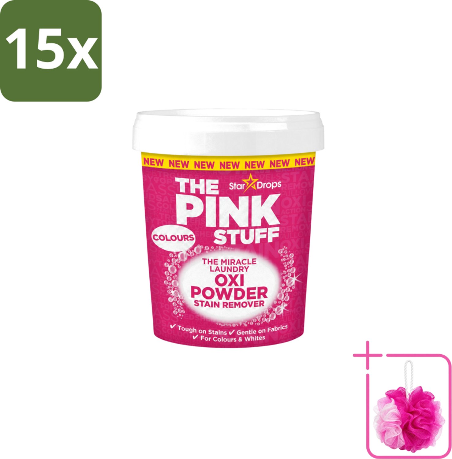 15 x The Pink Stuff - Vlekverwijderaar - Voor Bonte Was - 1kg - Bulkverpakking - Vlekverwijderaar - Douchemop - Wasgoed reinigen