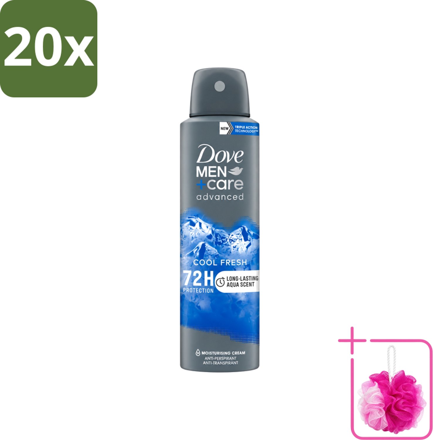 20 x Dove - Deodorant - Men Care Cool Fresh - Verfrissend en langdurige bescherming - 150 ml - Bulkverpakking - Deodorant spray - Douchemop - Zweetvermindering