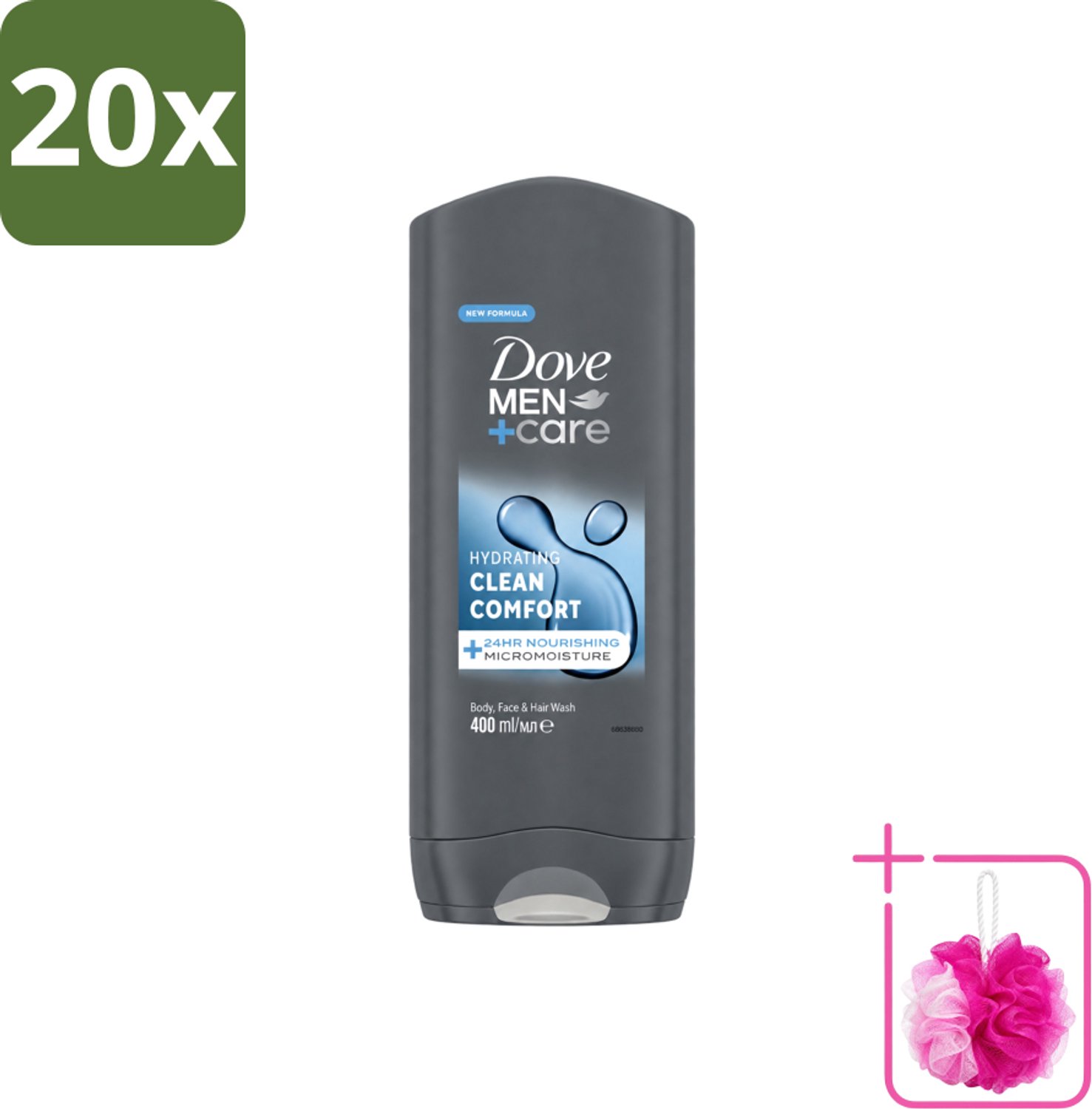 20 x Dove - Douchegel - Men+ Care Clean Comfort - Comfort en verzorging - 400 ml - Bulkverpakking - Douchegel - Douchemop - Mannelijke geur